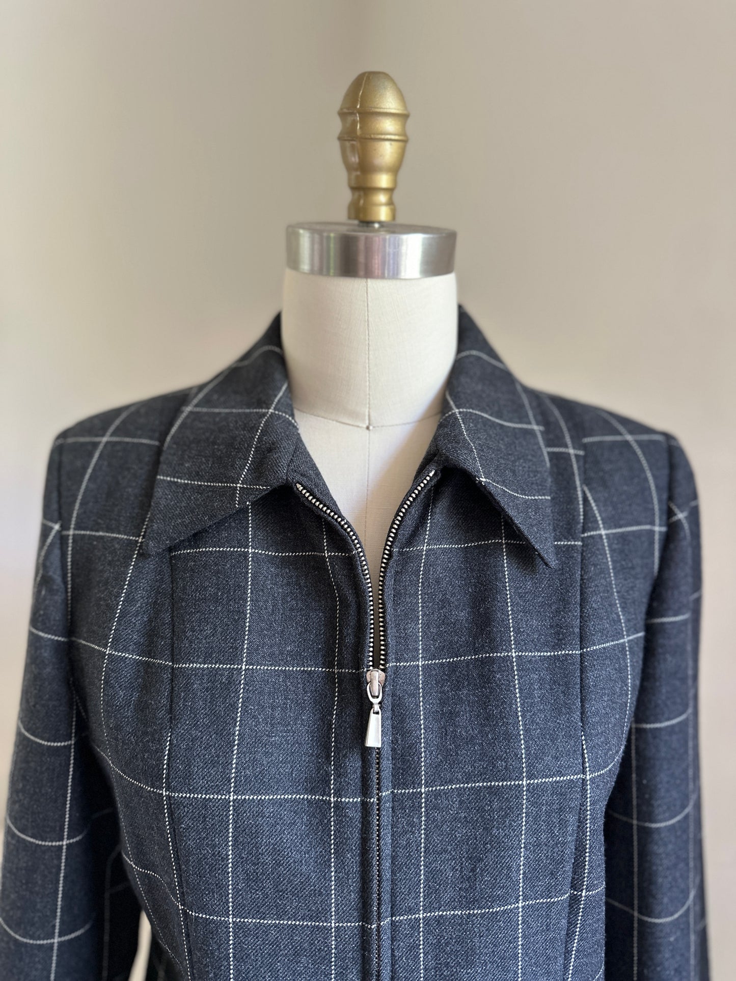 Alanni Gray Wool Zip Up Tailored Bomber Jacket