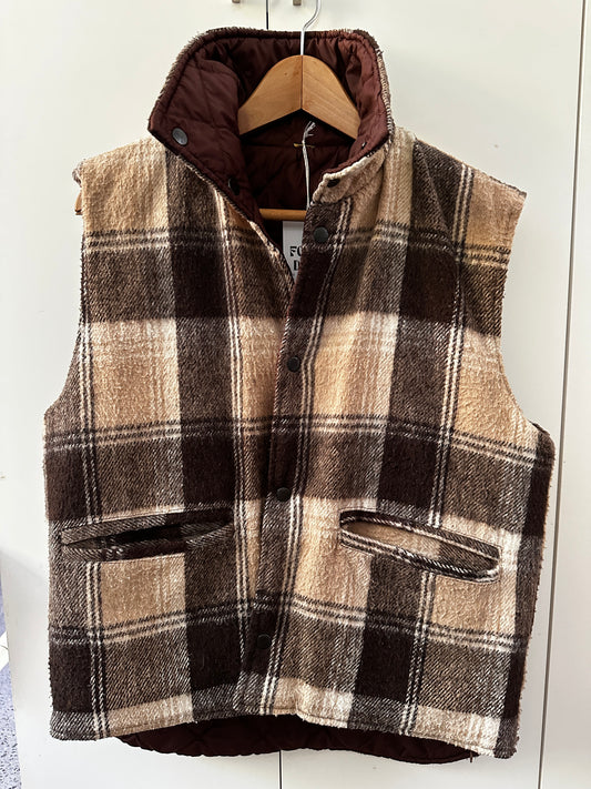 Brewster Brown Plaid Reversible Button Up Vest