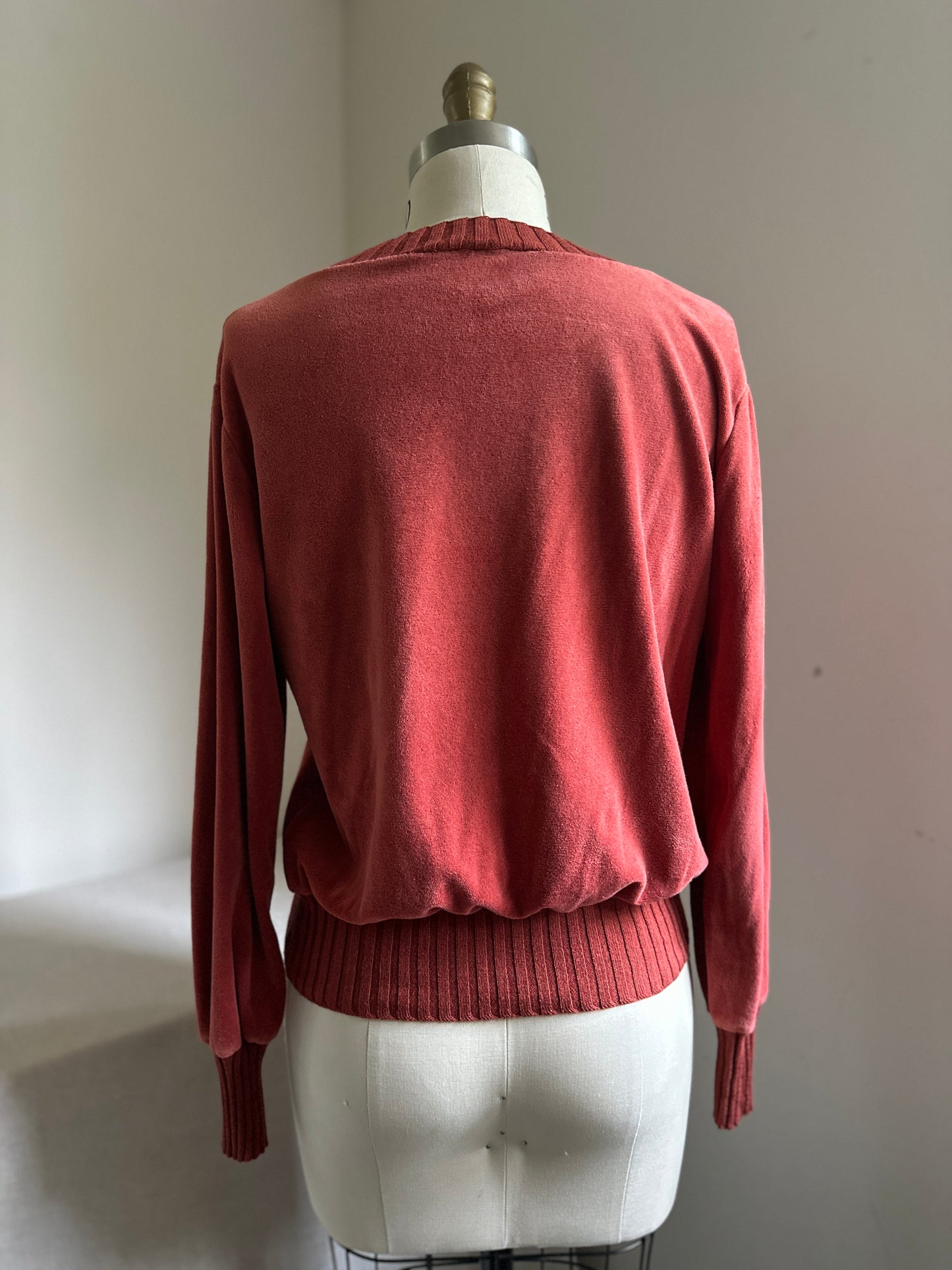 Sears Rust Velour V-Neck Sweater