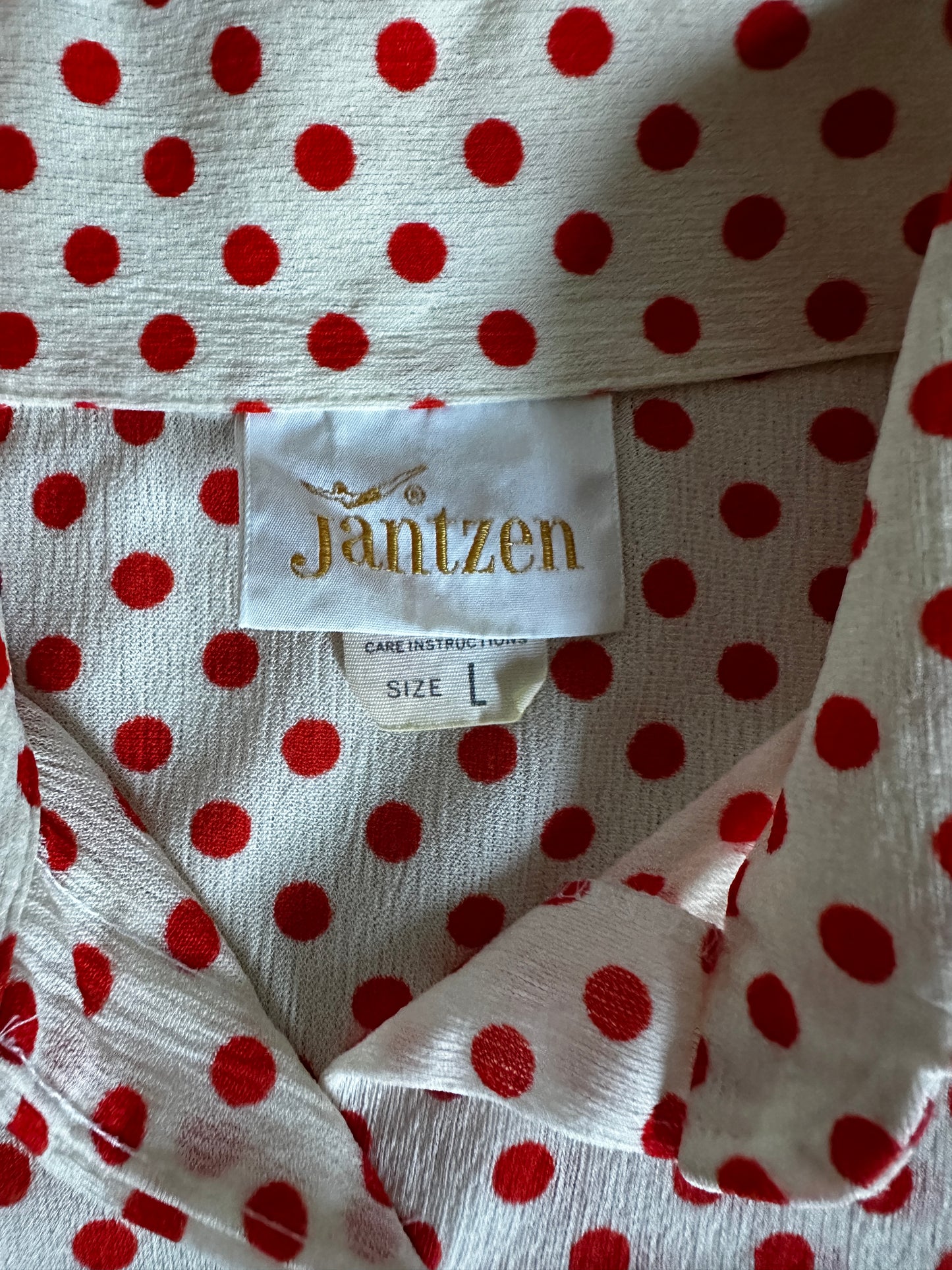 Jantzen White and Orange Polka Dot Short Sleeve Button Up Blouse