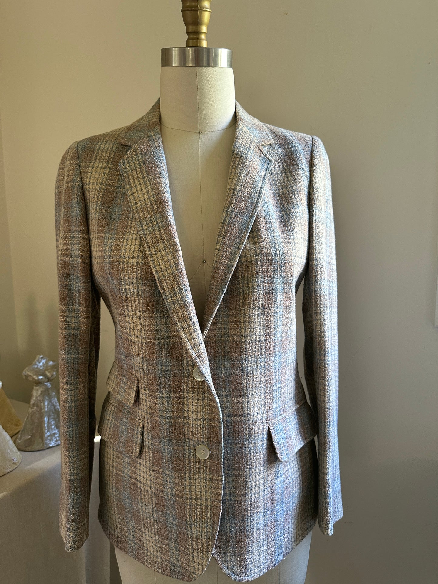 Satchel Cream and Blue Plaid Button Up Cart