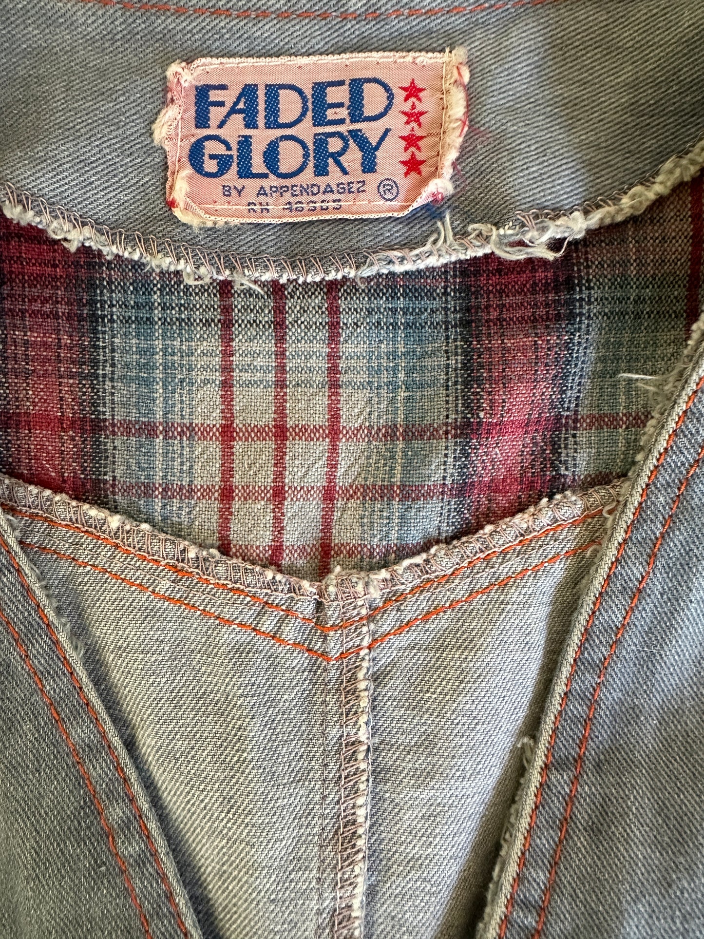 Faded Glory Denim Vest With Plaid Pockets