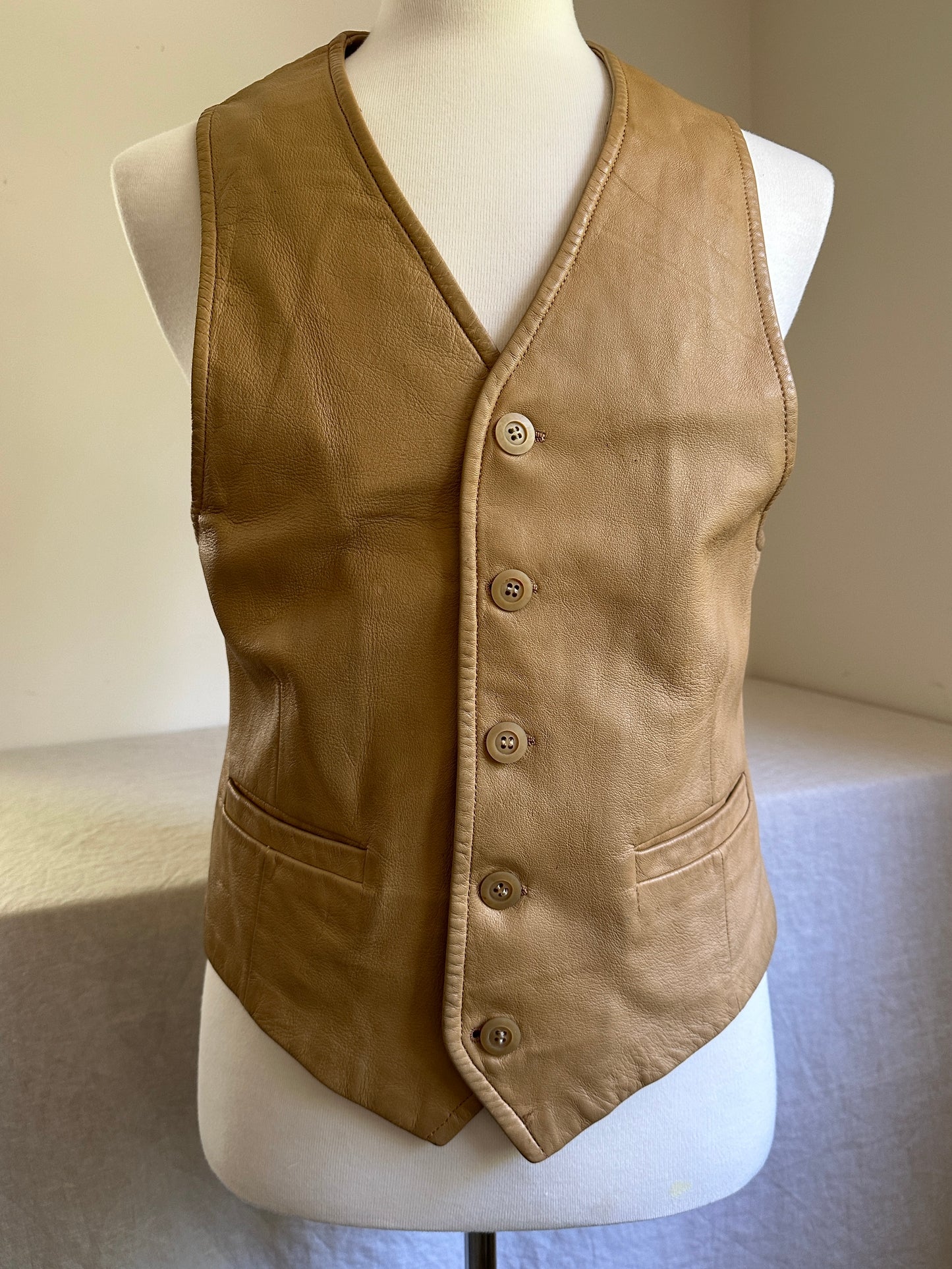 Classic Leather Vest with Buttons