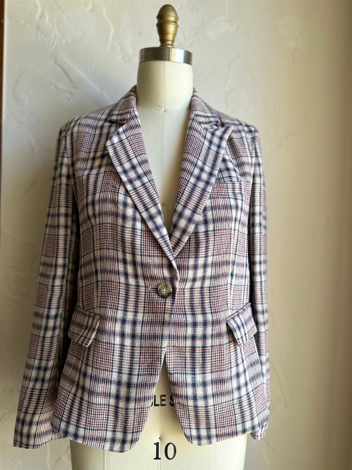 One Button Plaid Blazer