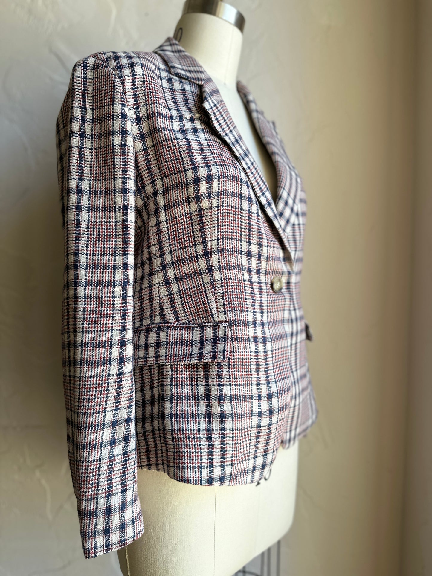 One Button Plaid Blazer