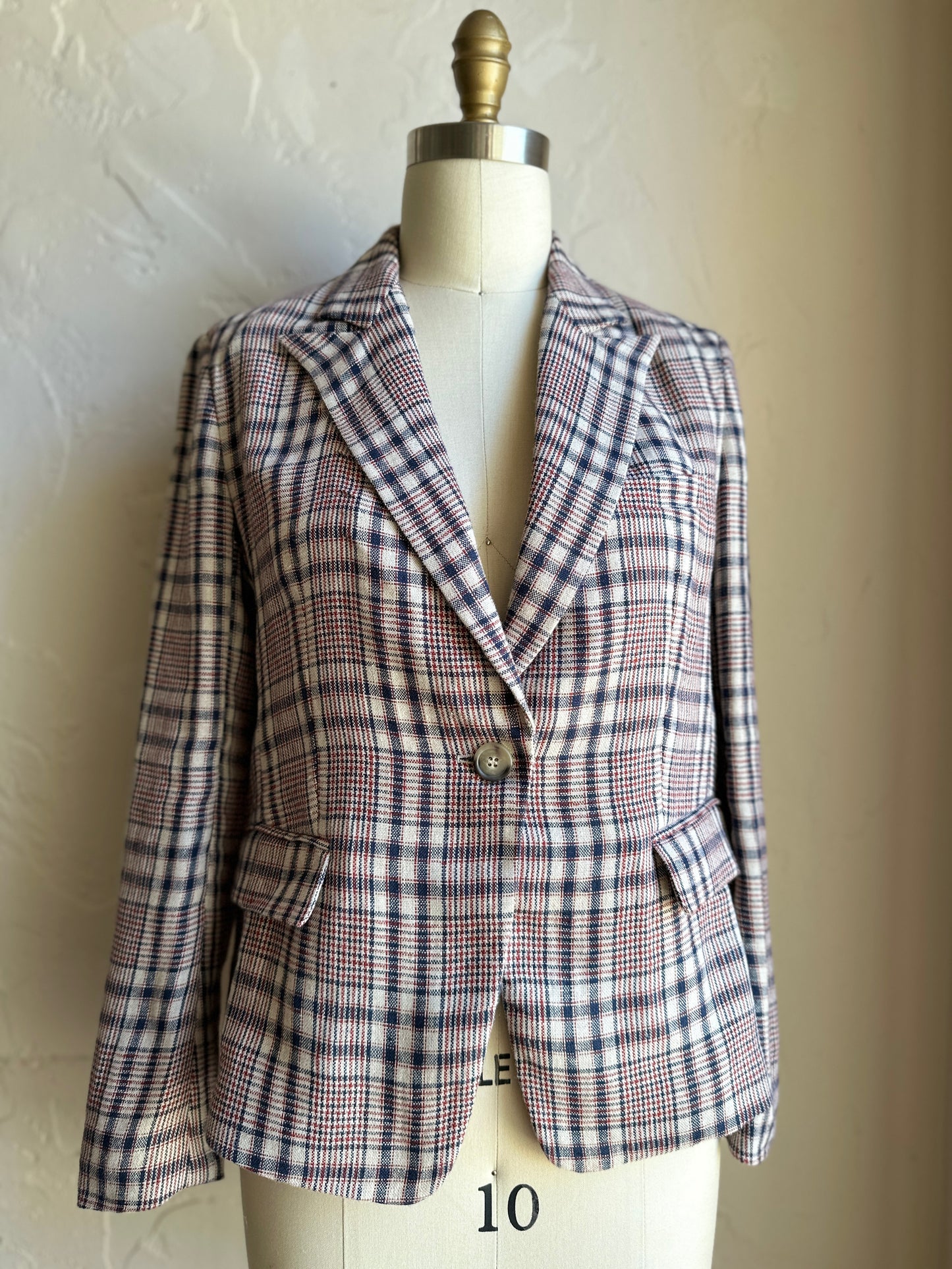 One Button Plaid Blazer