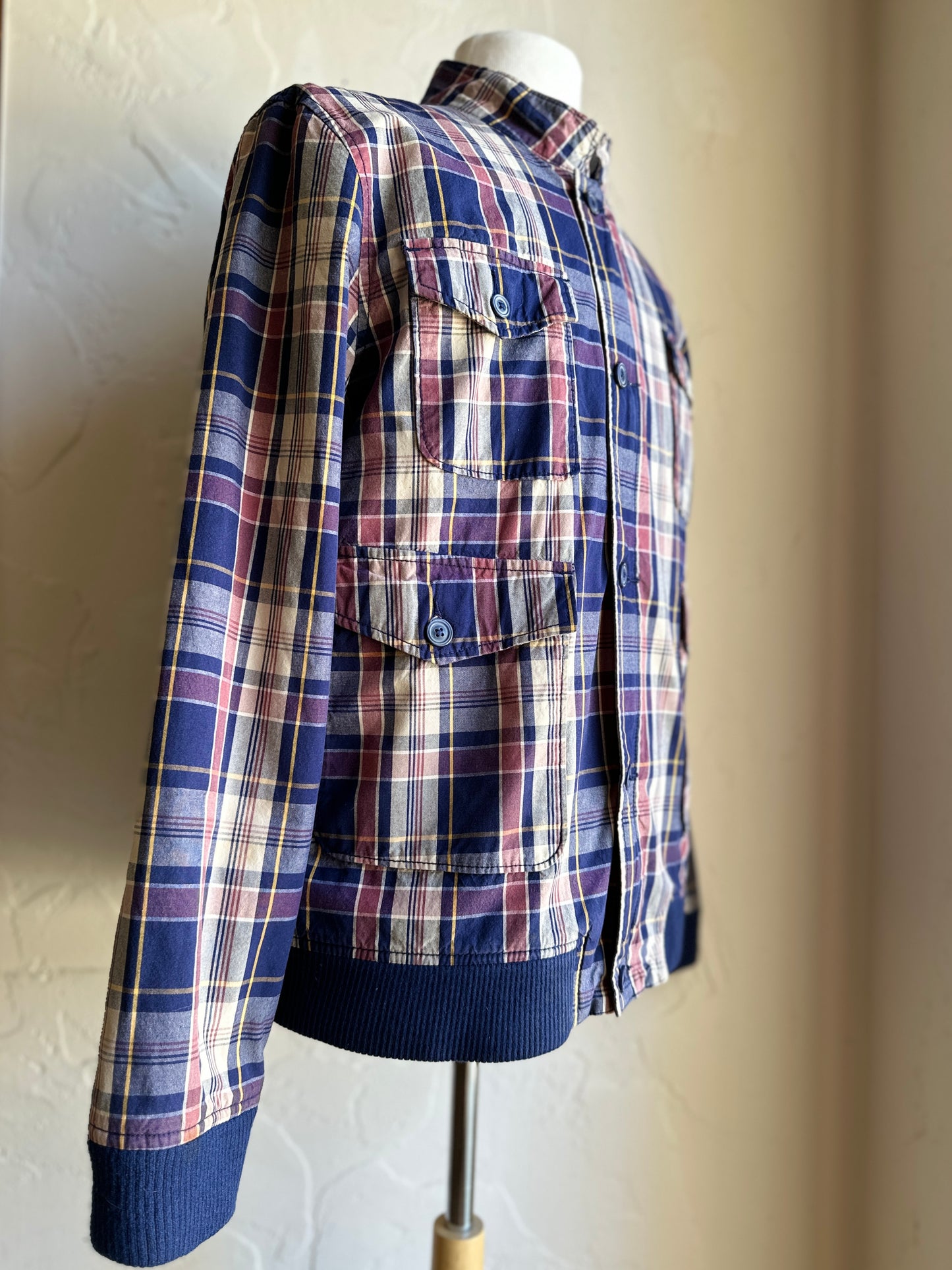 Zip Up and Button Plaid Bomber