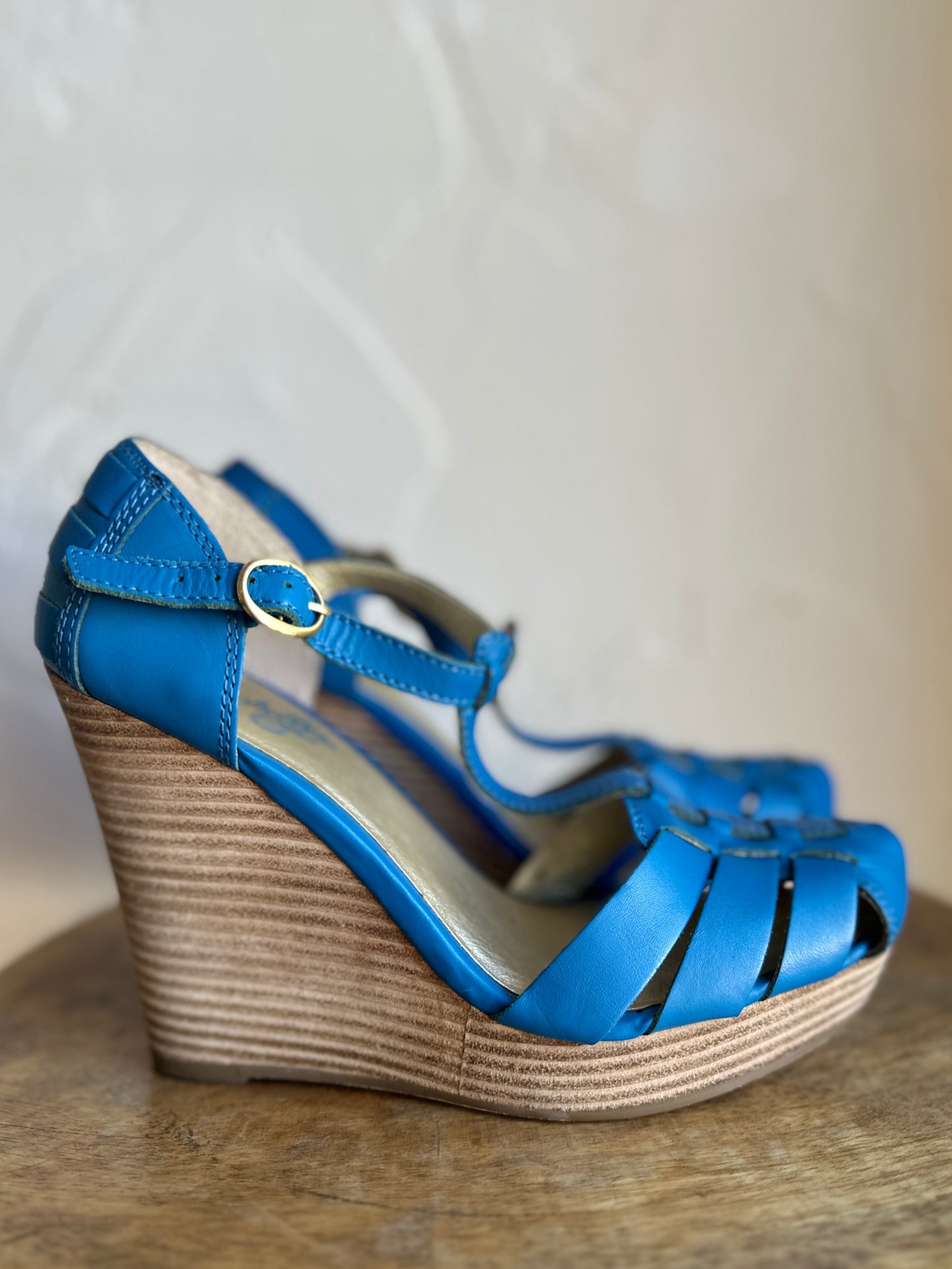 Azure Blue T-strap Wedges