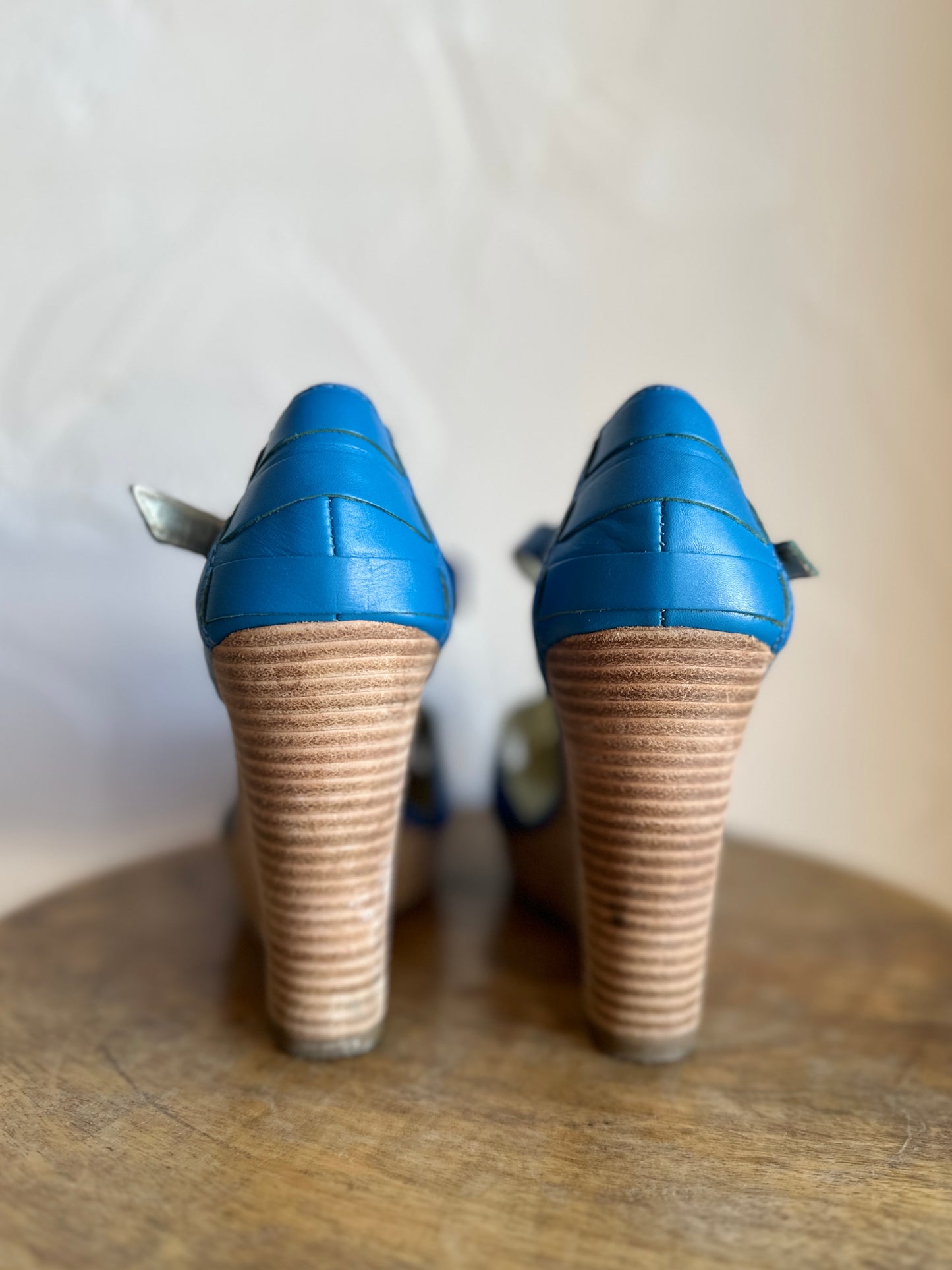 Azure Blue T-strap Wedges