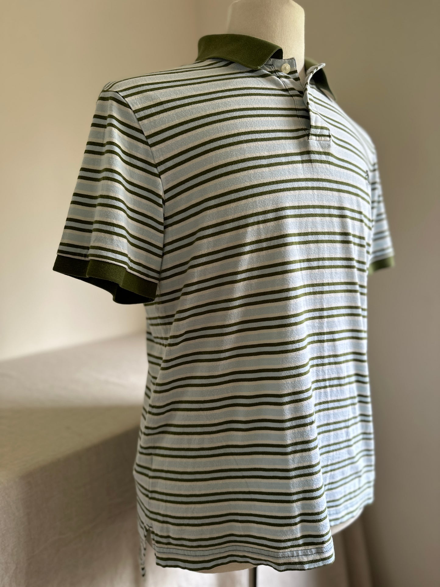 Penguin Olive Green & Baby Blue Striped Polo