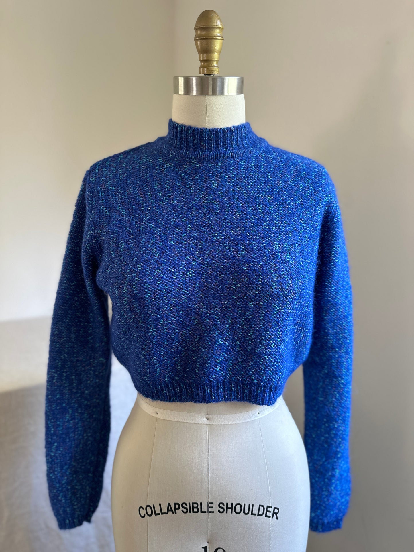 Royal Blue Crew Neck Mohair Cropped Sweater