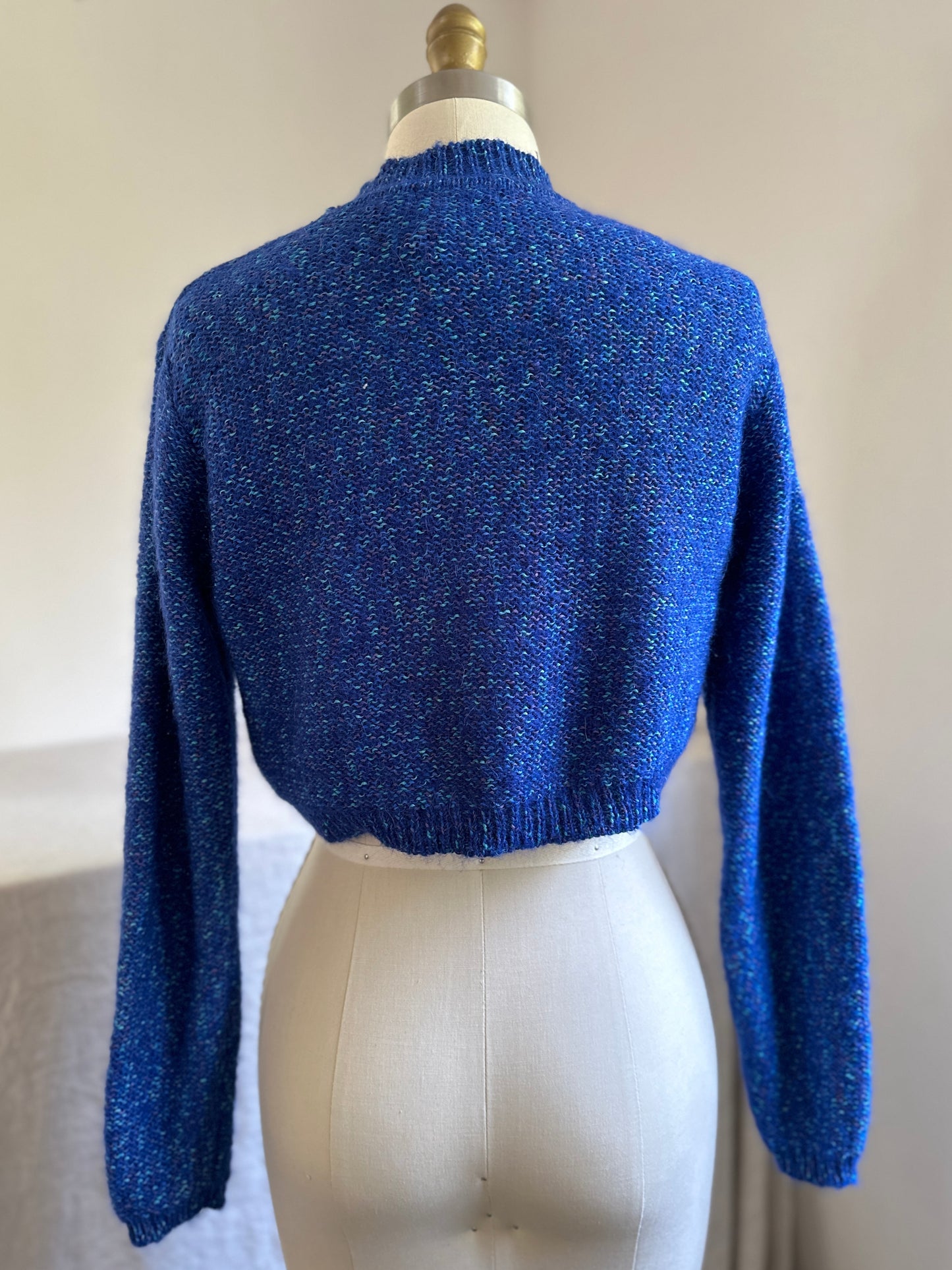 Royal Blue Crew Neck Mohair Cropped Sweater