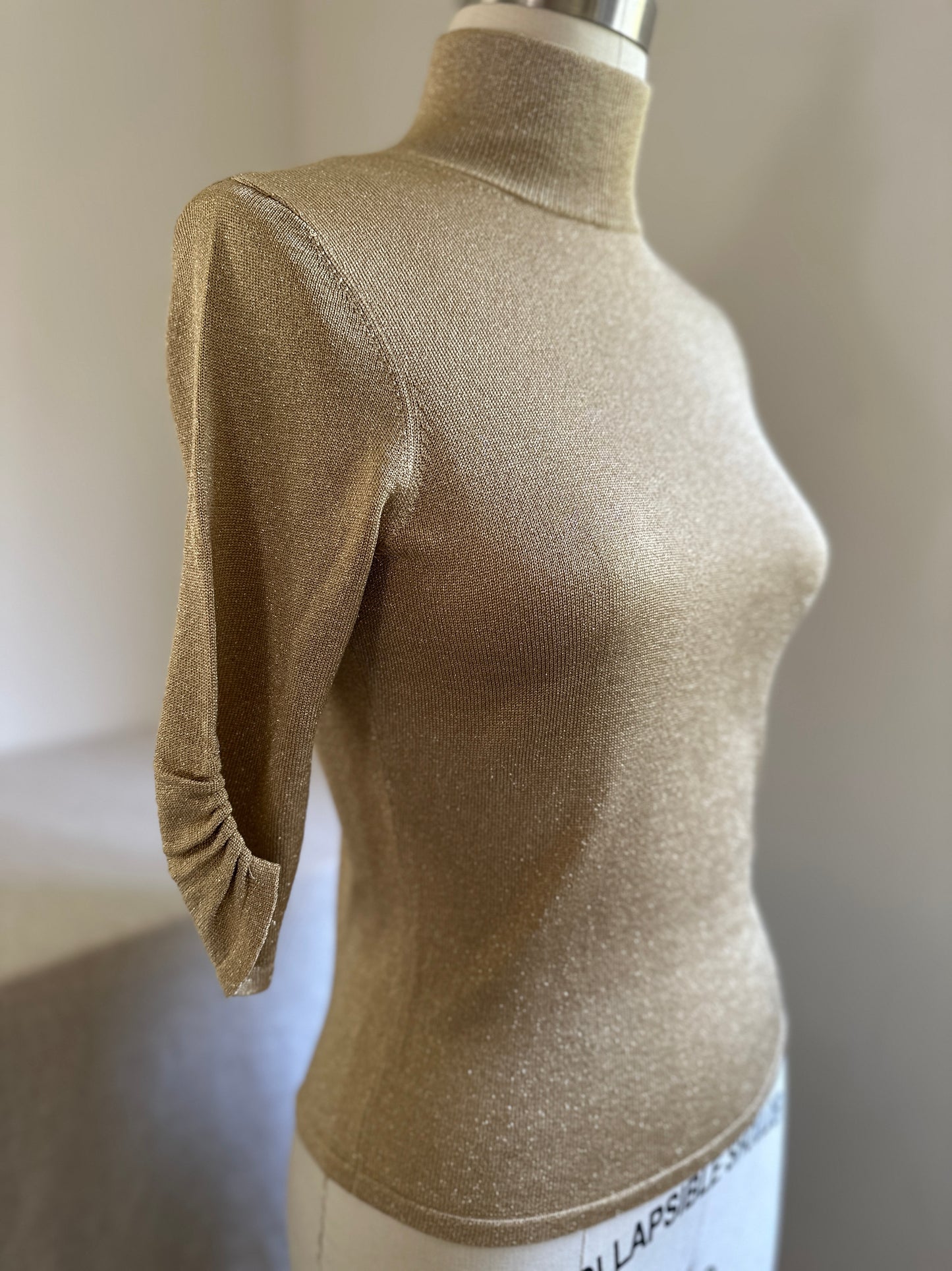Gold Mock Turtleneck Three-Quarter Sleeve