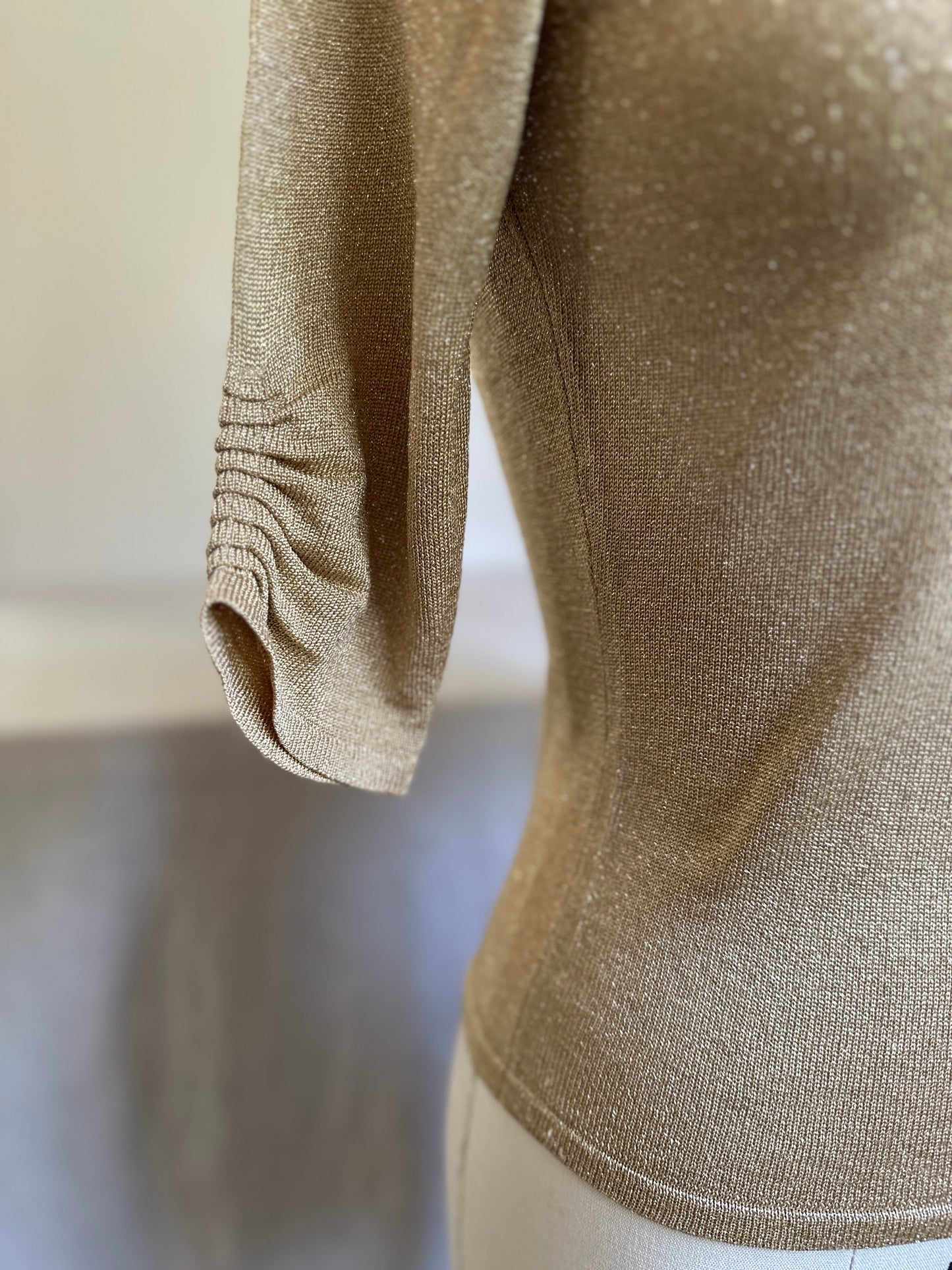 Gold Mock Turtleneck Three-Quarter Sleeve