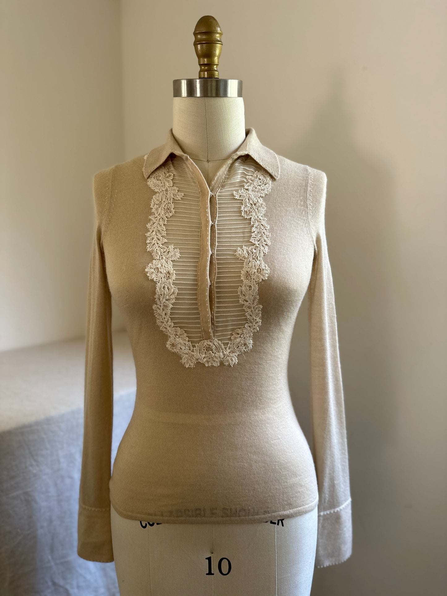 Ellie Tahari Detail Stitched Cashmere Button Up Sweater