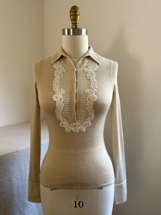 Ellie Tahari Detail Stitched Cashmere Button Up Sweater
