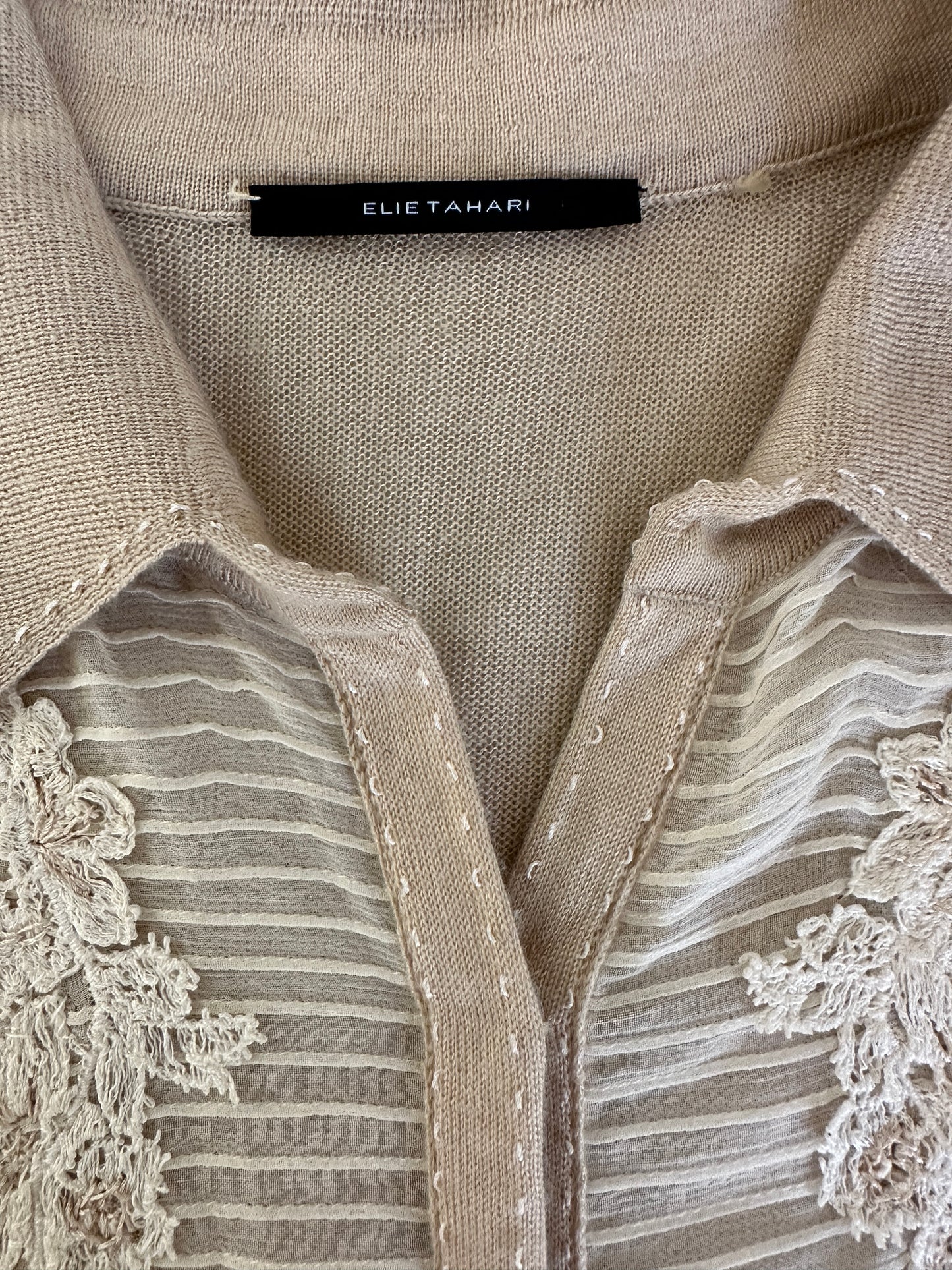 Ellie Tahari Detail Stitched Cashmere Button Up Sweater