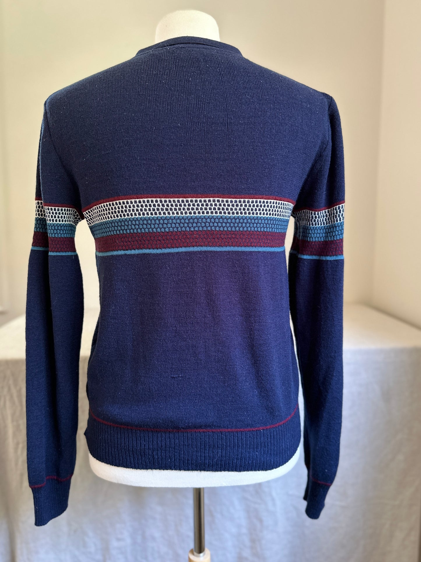 Collared Navy and Mosaic Stripe Sweater