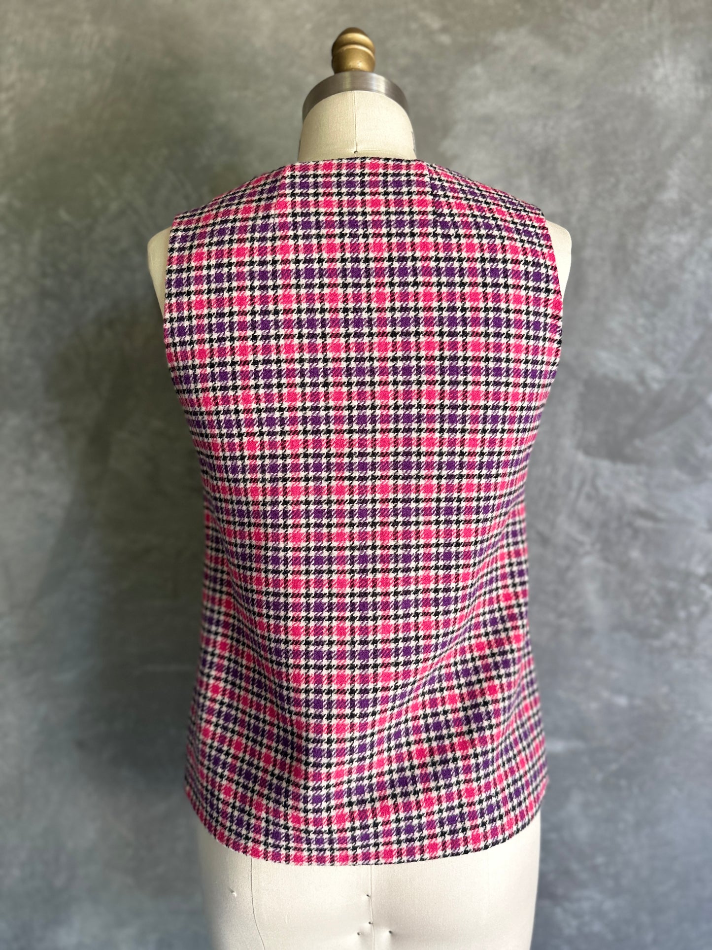 Boxy Purple & Pink Plaid Wool V-Neck