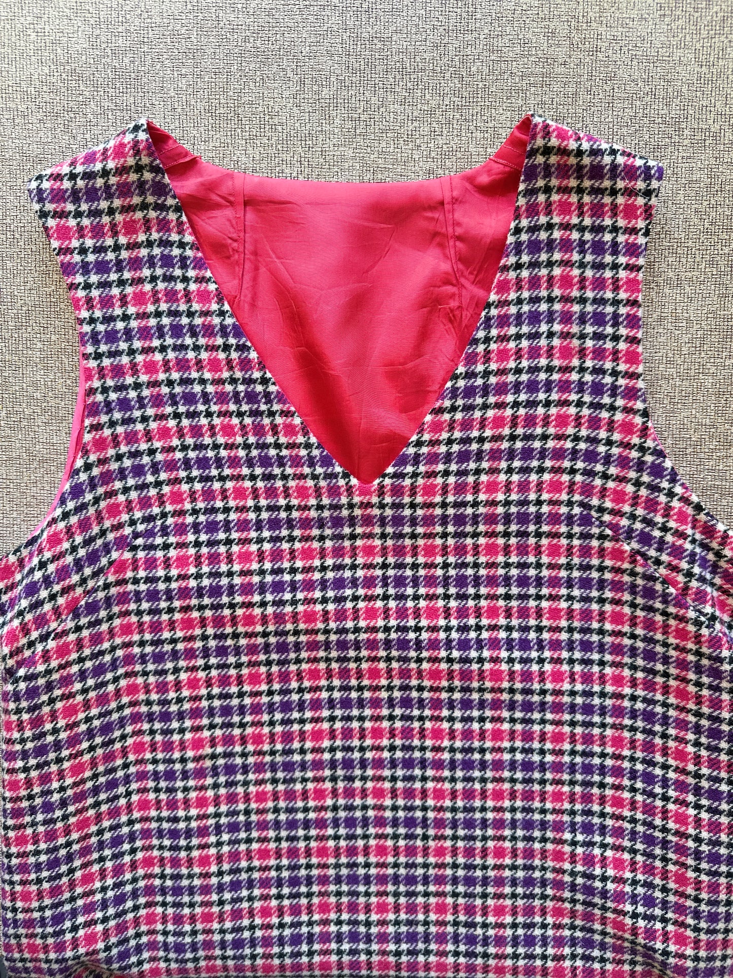 Boxy Purple & Pink Plaid Wool V-Neck