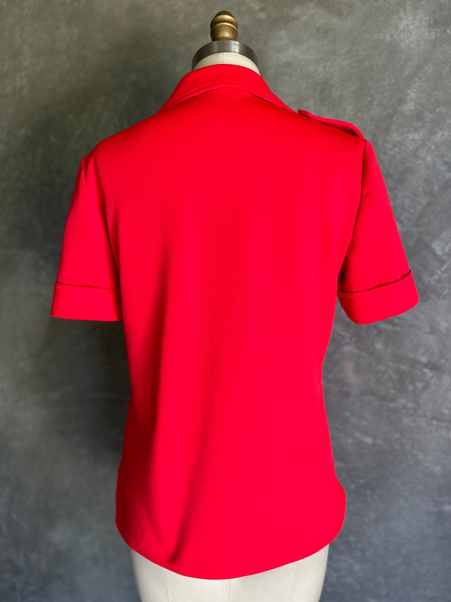 Personal Red Poly Short Sleeve Button Up with Epaulettes