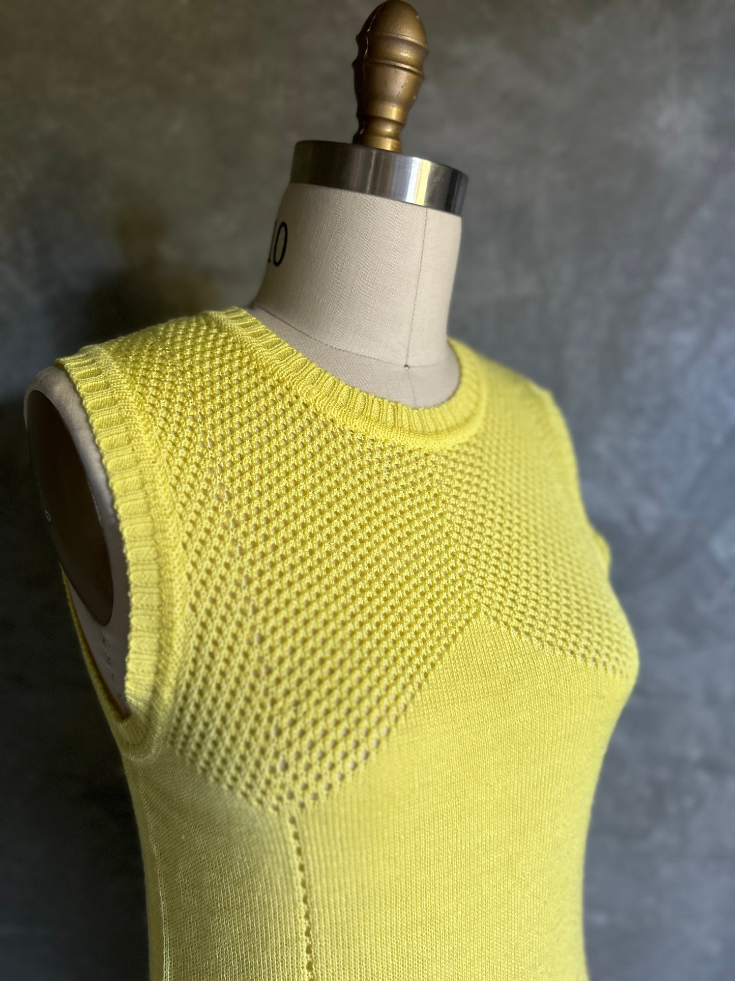 Lemon Yellow Knit Sleeveless Crewneck