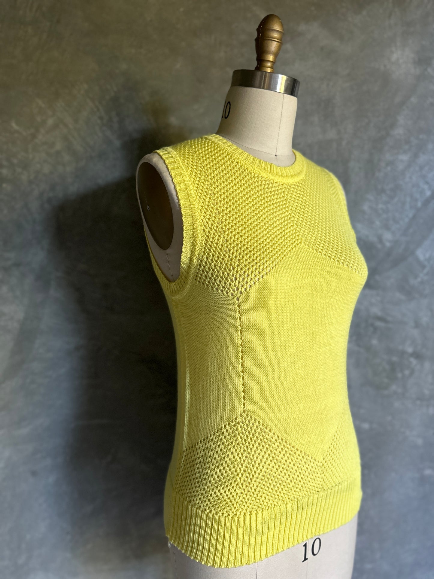 Lemon Yellow Knit Sleeveless Crewneck