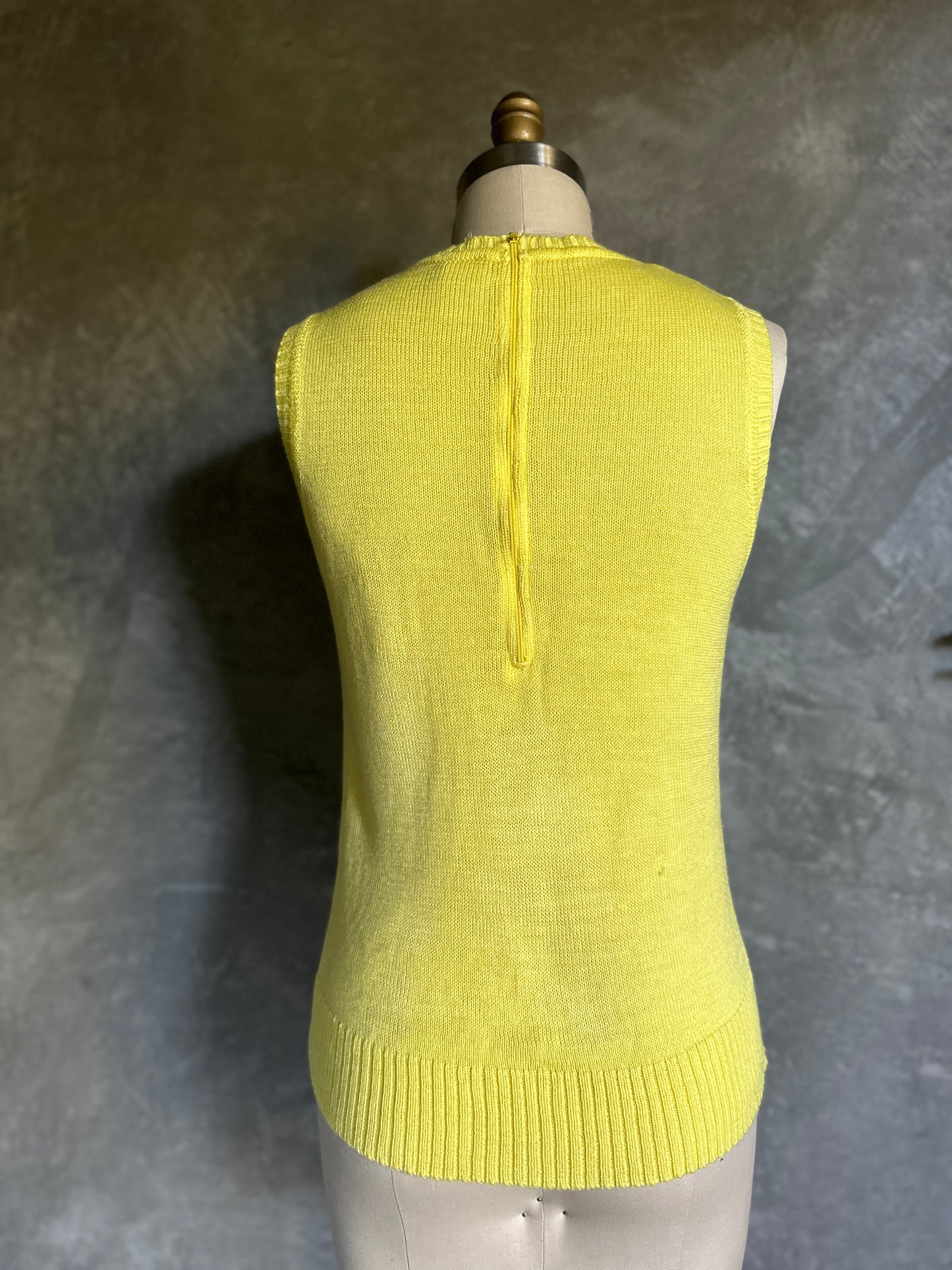 Lemon Yellow Knit Sleeveless Crewneck