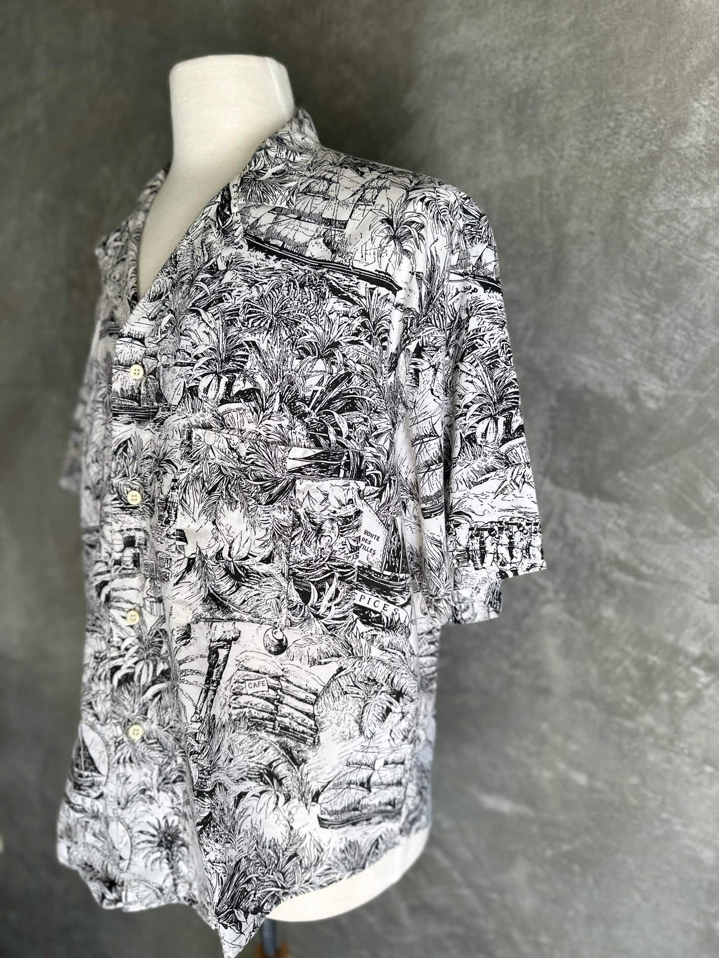Short Sleeve Black & White Ship Shirt
