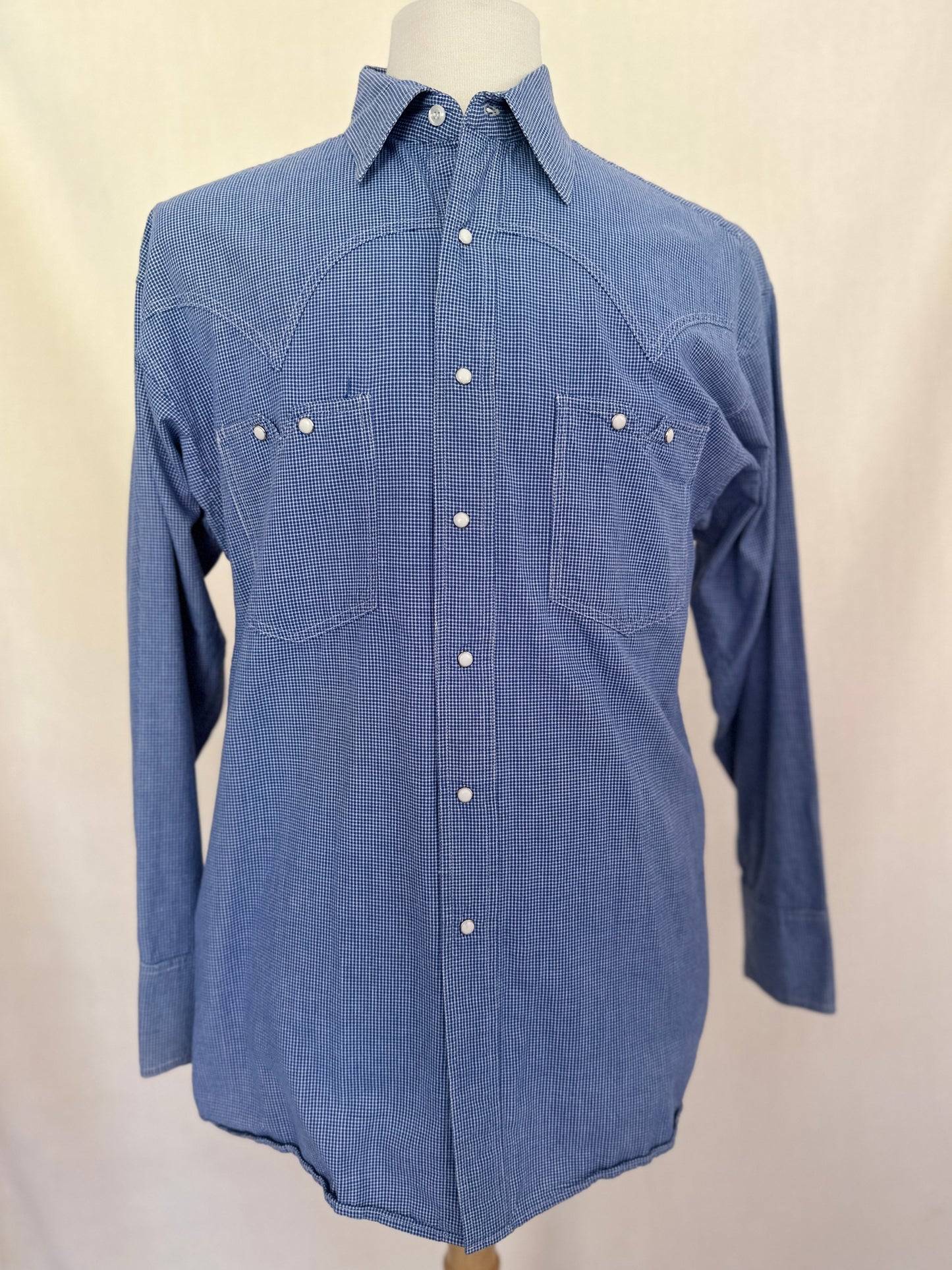 Parkandle Slim Blue and White Check Snap Western Shirt