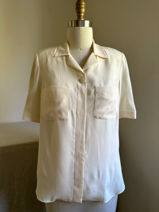 Ida Scratch Cream Silk One Button Blouse