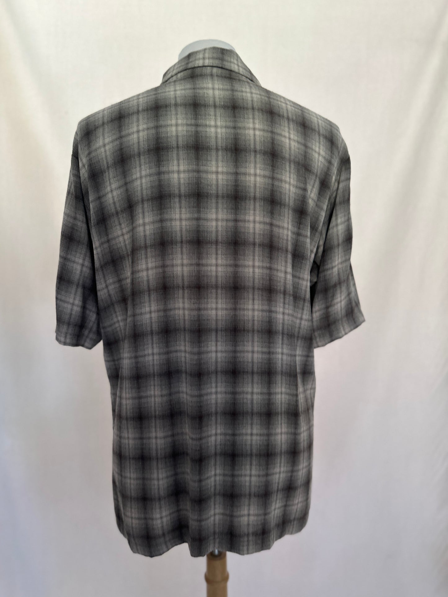 J-Cappuccio Custom Brown and Plaid Linen and Silk Short Sleeve