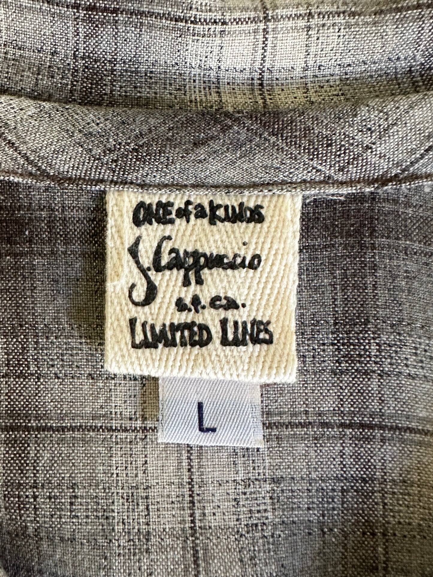 J-Cappuccio Custom Brown and Plaid Linen and Silk Short Sleeve