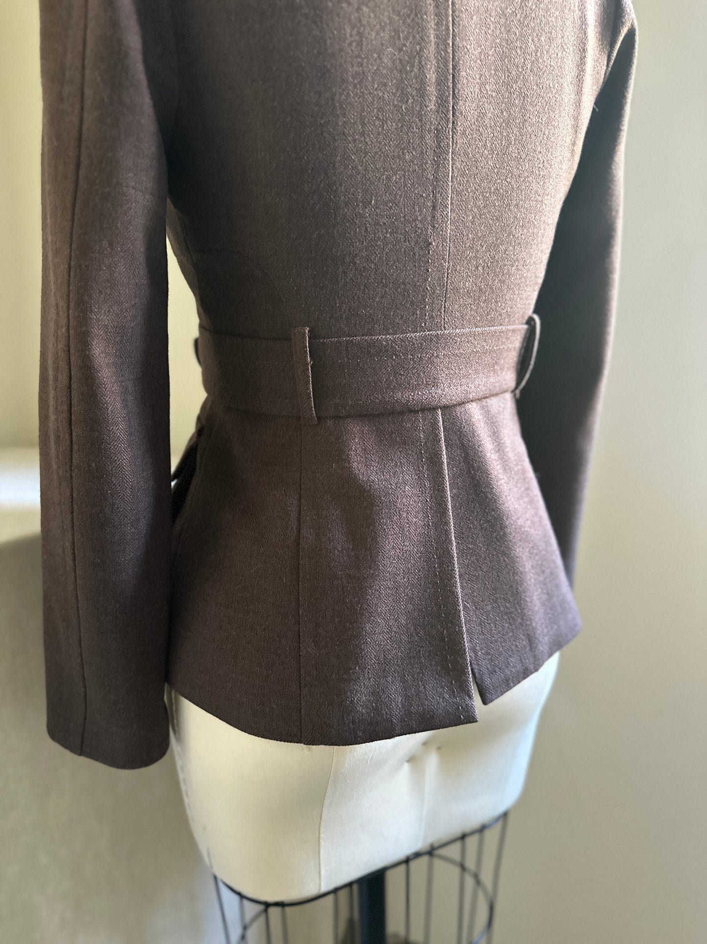 Brown Wool Twill 4-Pocket Button Up Blazer