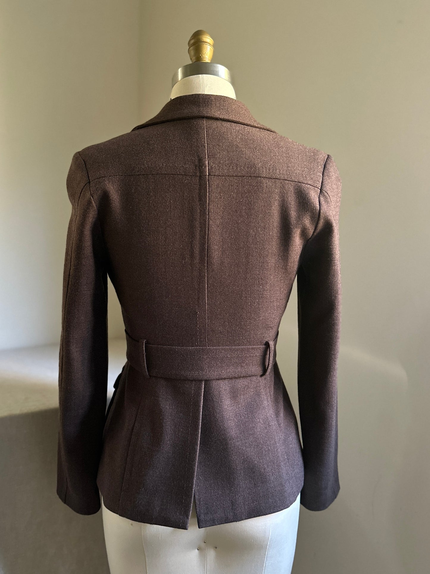 Brown Wool Twill 4-Pocket Button Up Blazer