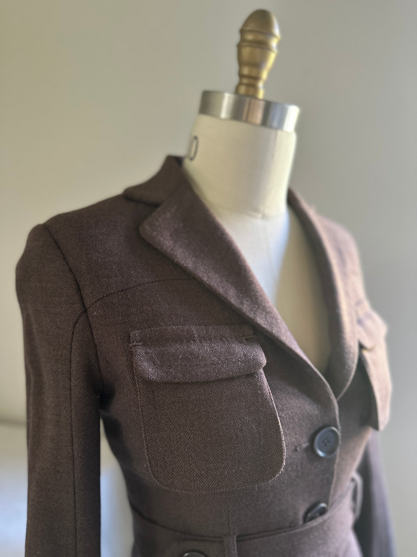 Brown Wool Twill 4-Pocket Button Up Blazer