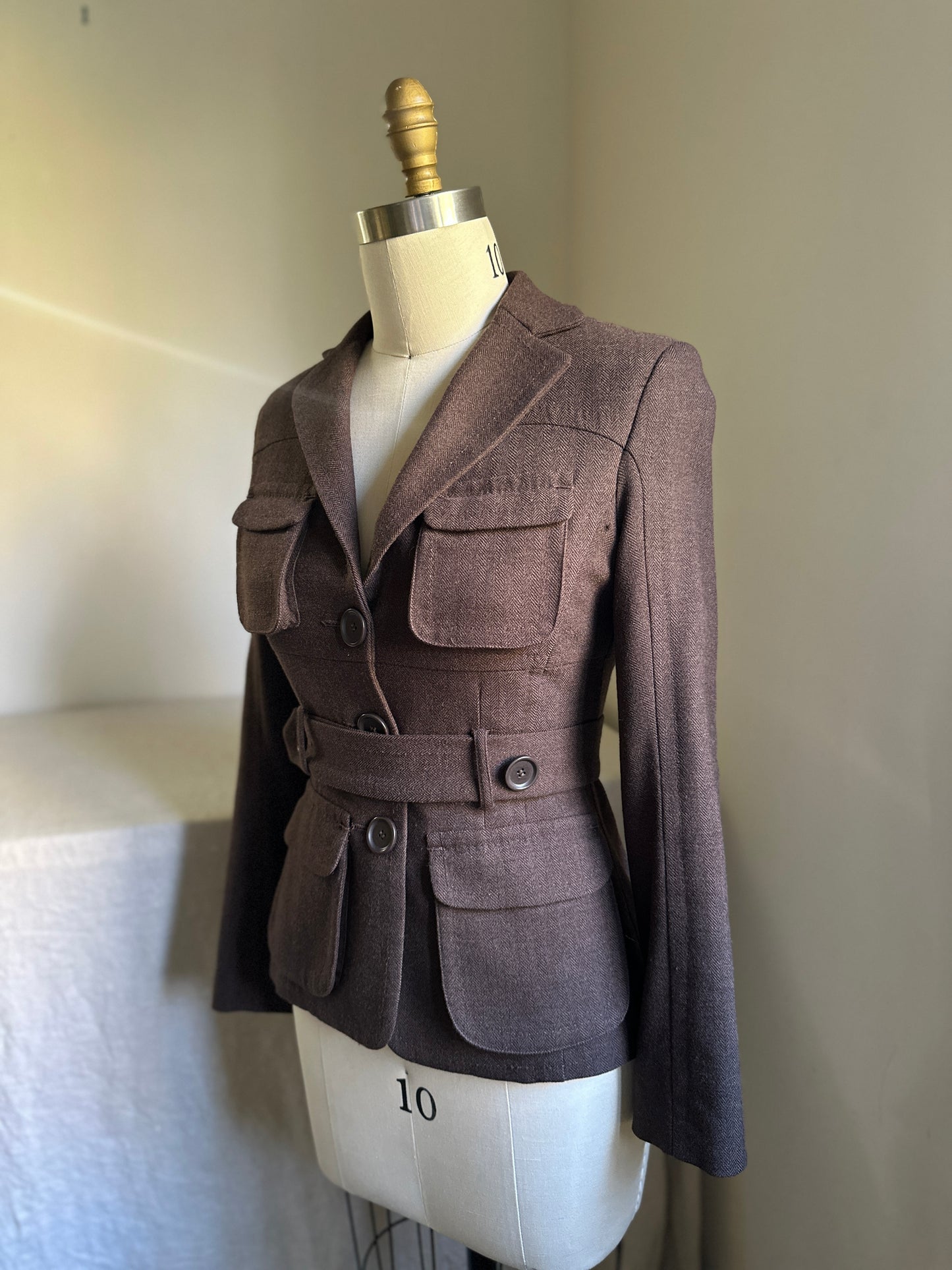 Brown Wool Twill 4-Pocket Button Up Blazer