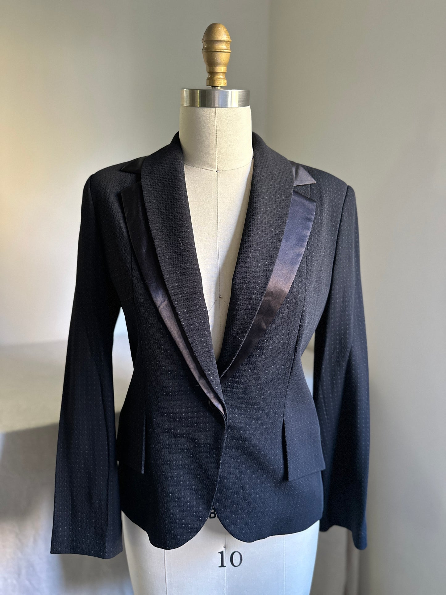 Black Wool Blazer with Silk Lapel