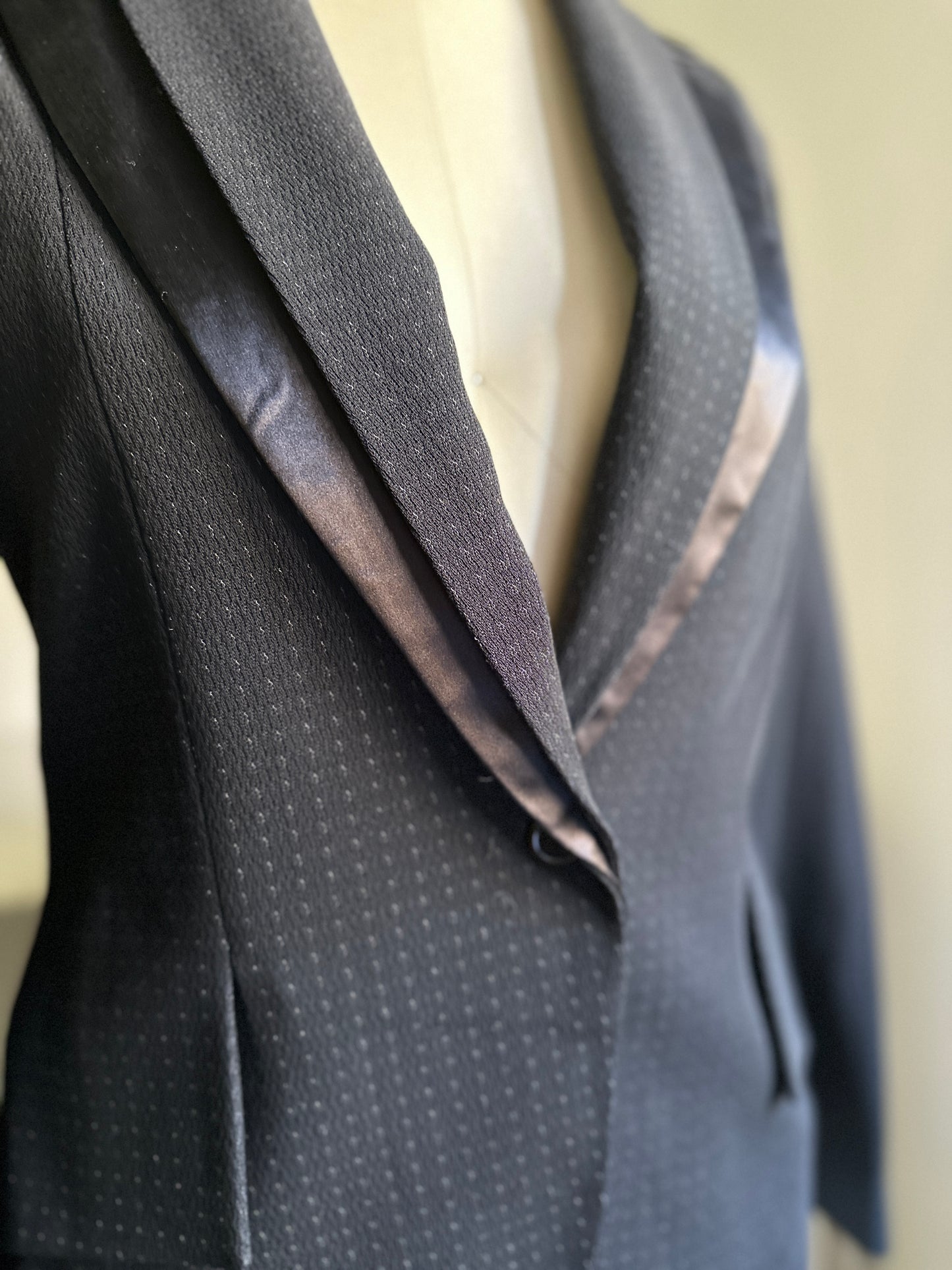 Black Wool Blazer with Silk Lapel