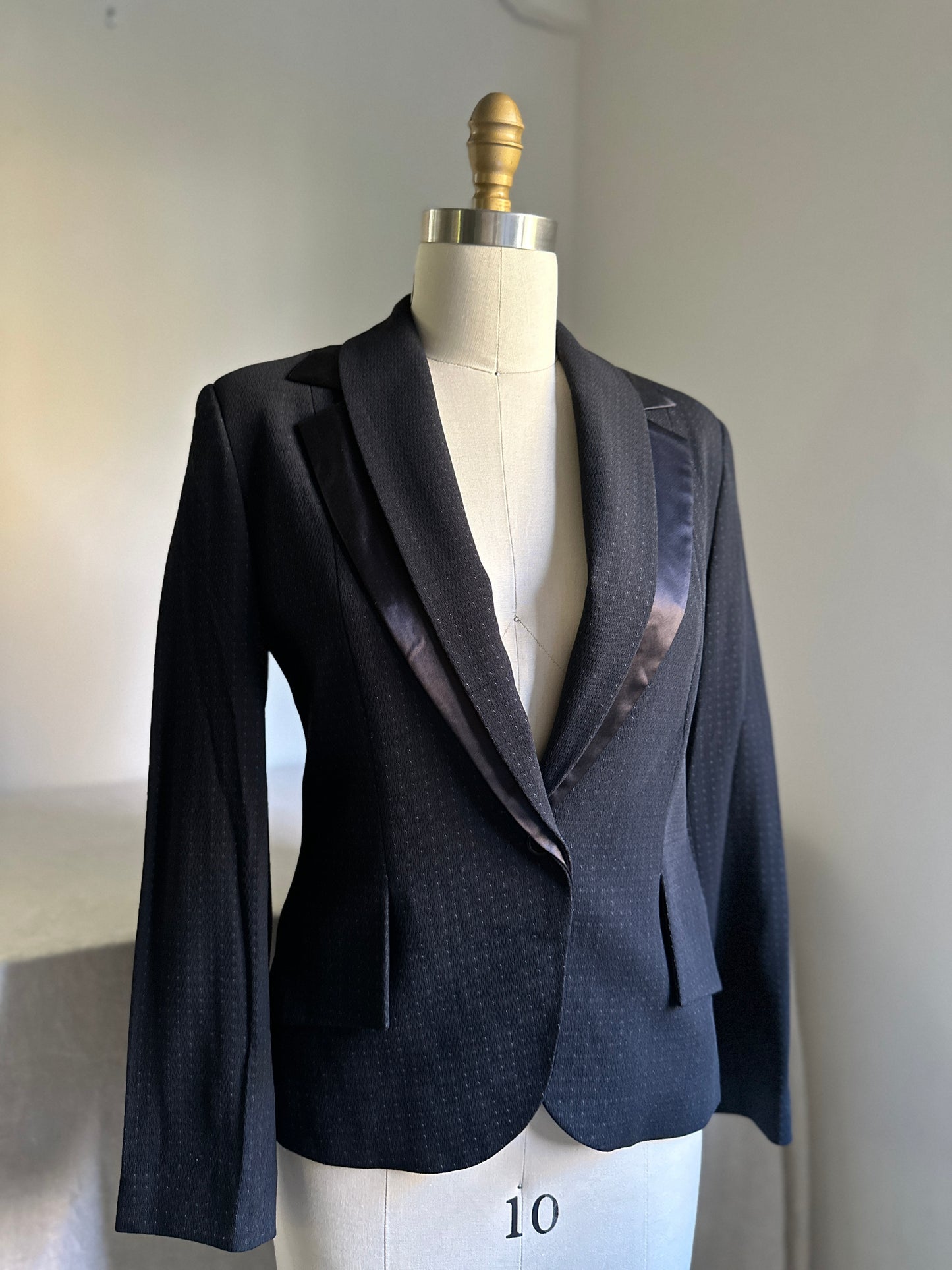 Black Wool Blazer with Silk Lapel