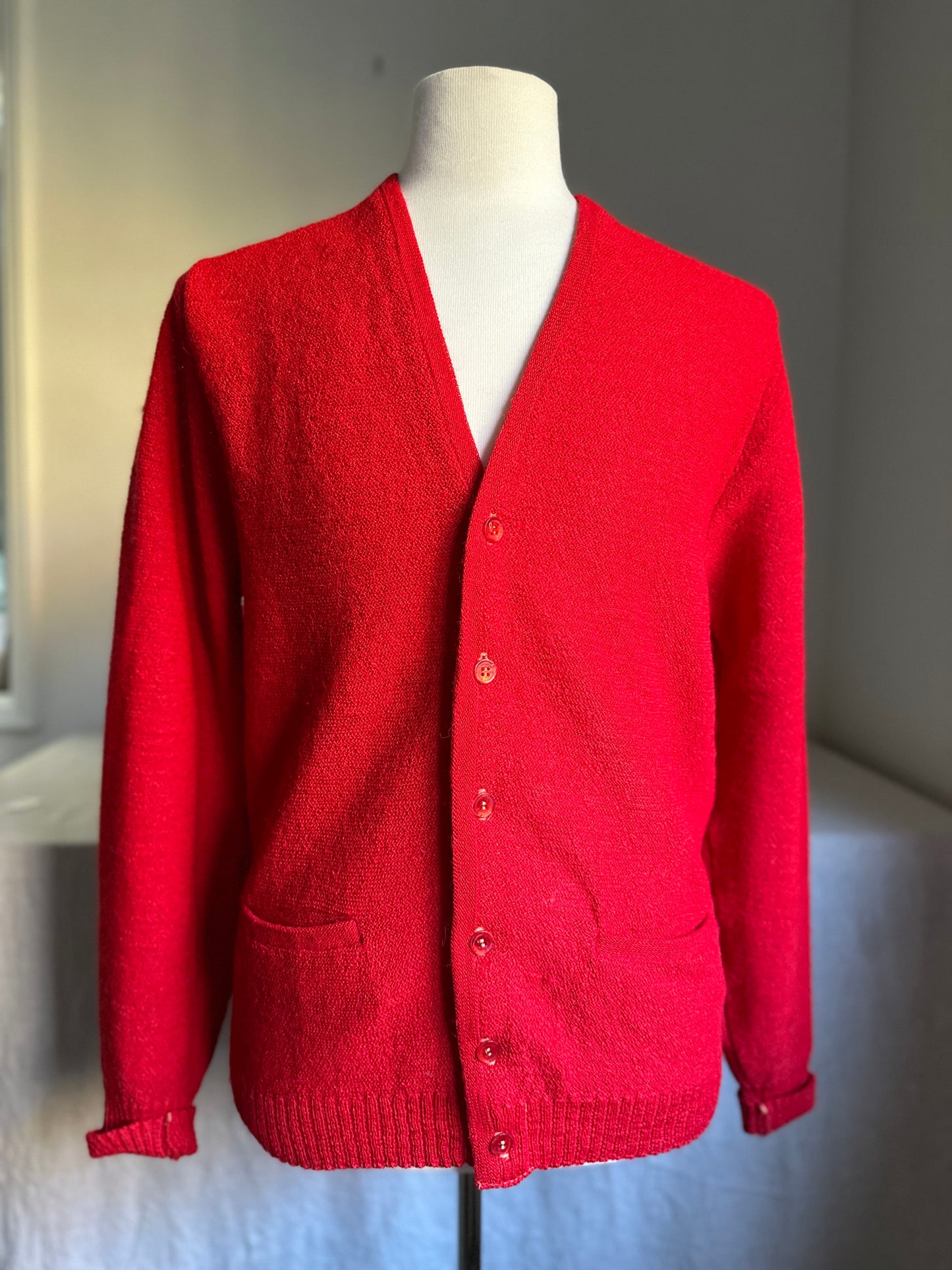 Classic Deep Red Button Up Golf Cardigan