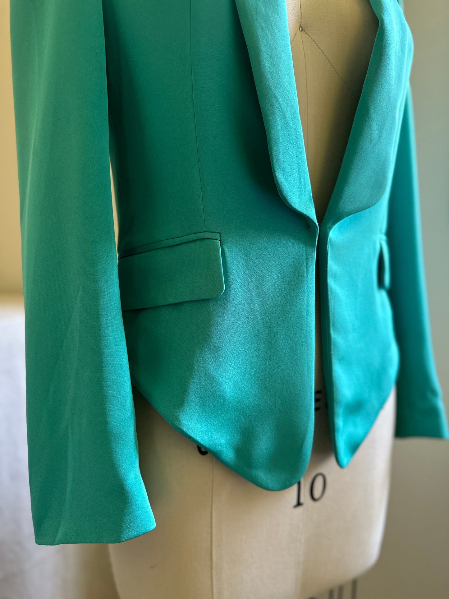 Gilber Gilmore Turquoise Silk One-Button Jacket
