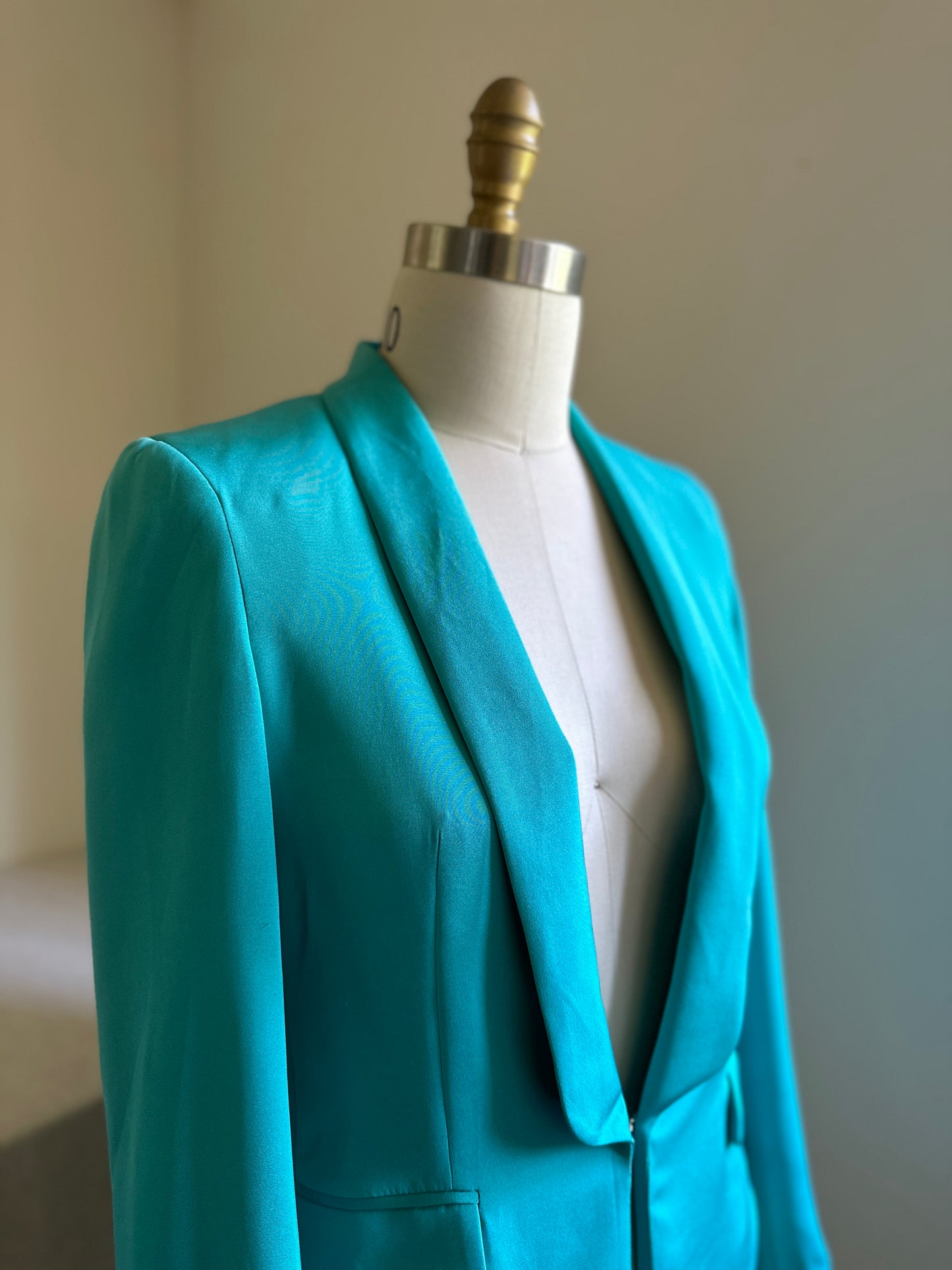 Gilber Gilmore Turquoise Silk One-Button Jacket