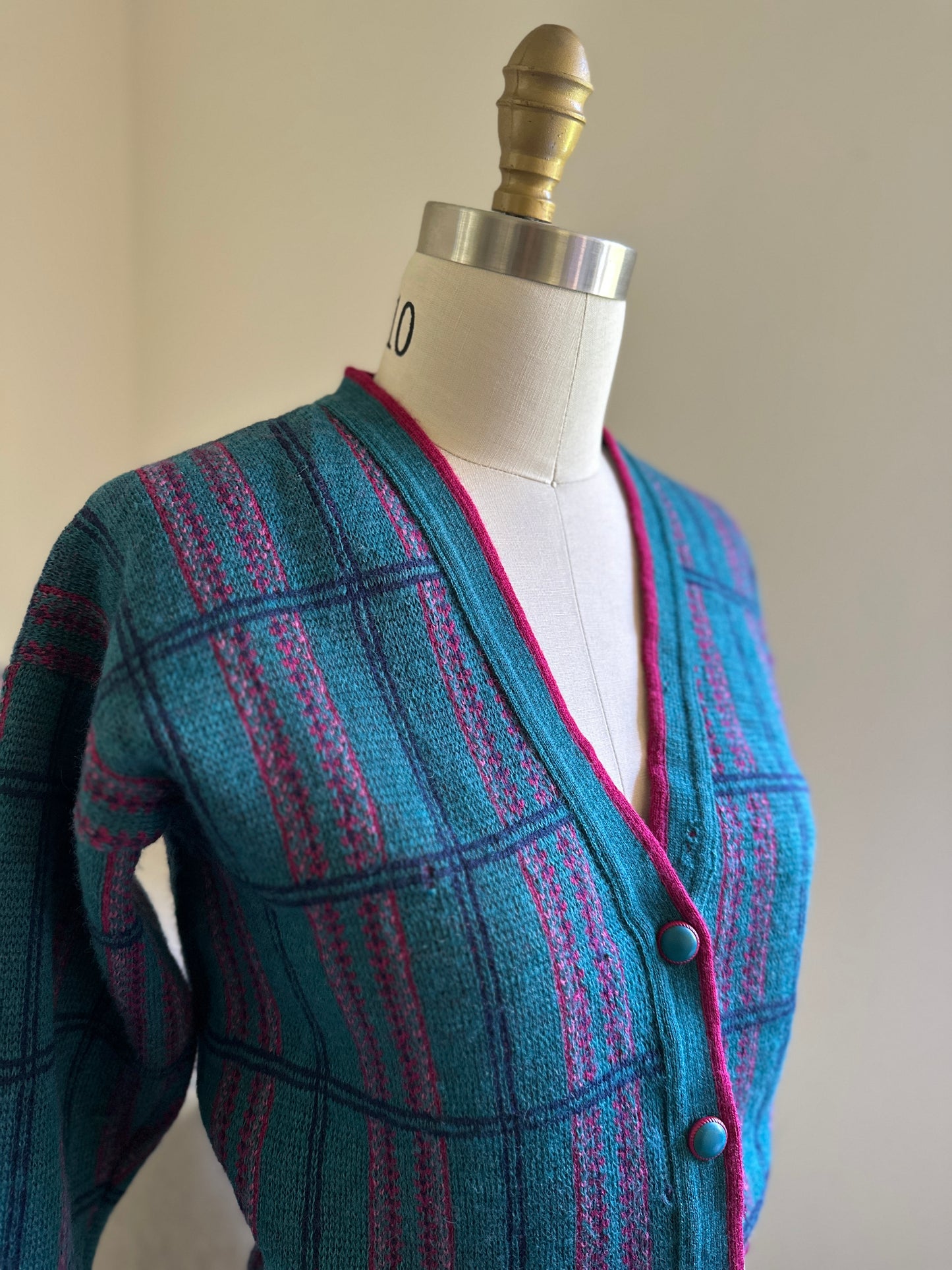 Pendleton Wool Teal-Green & Maroon Plaid Cardigan