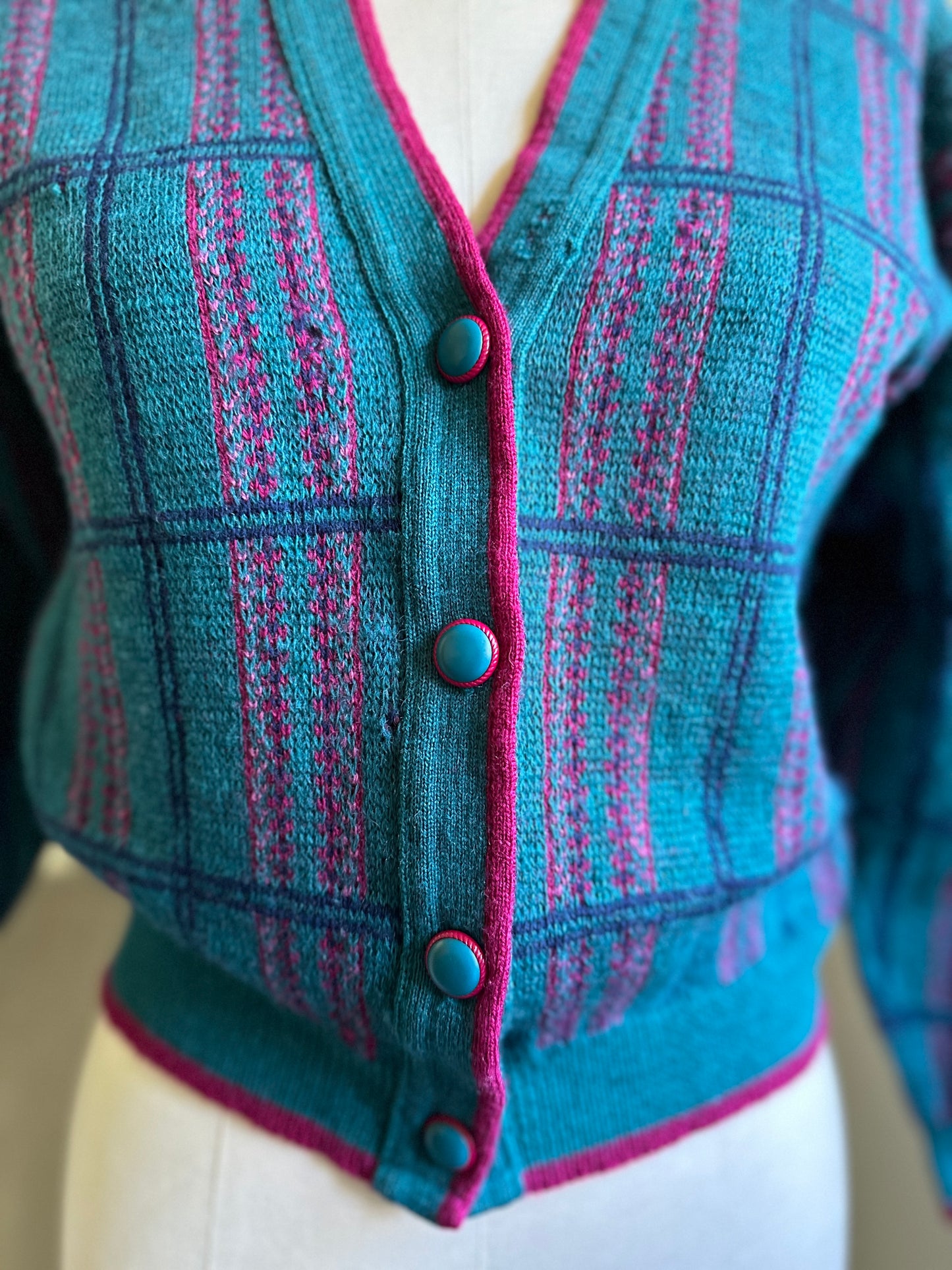 Pendleton Wool Teal-Green & Maroon Plaid Cardigan
