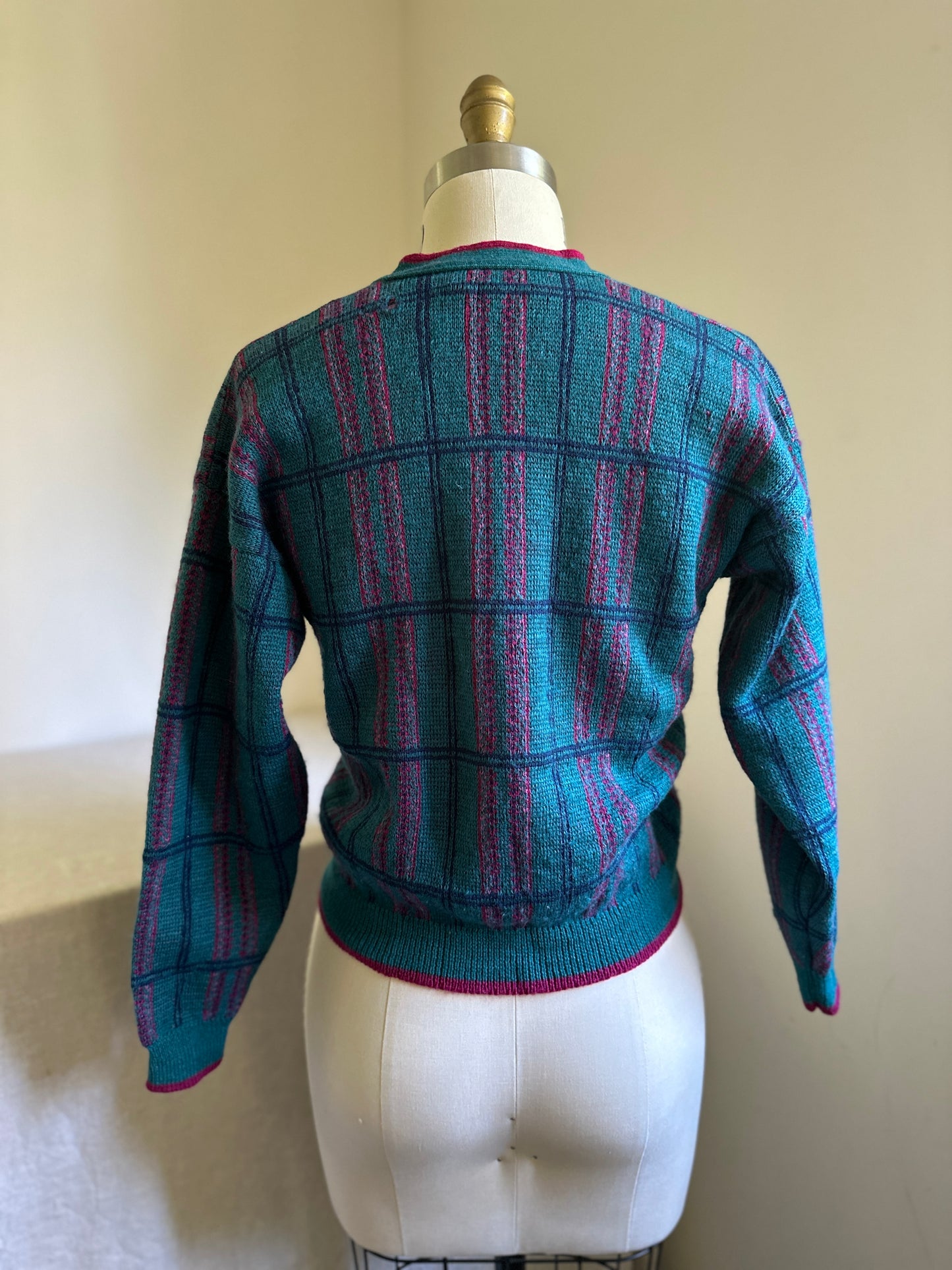 Pendleton Wool Teal-Green & Maroon Plaid Cardigan