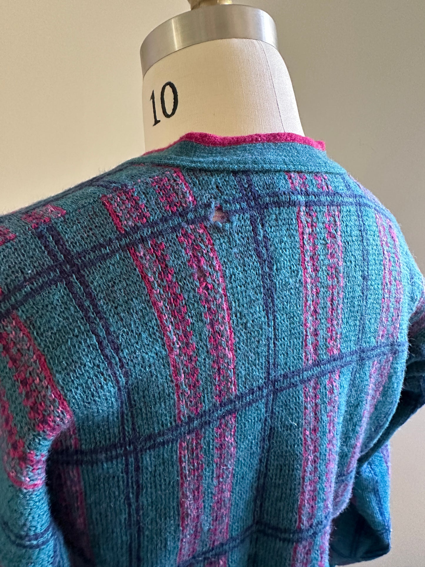 Pendleton Wool Teal-Green & Maroon Plaid Cardigan