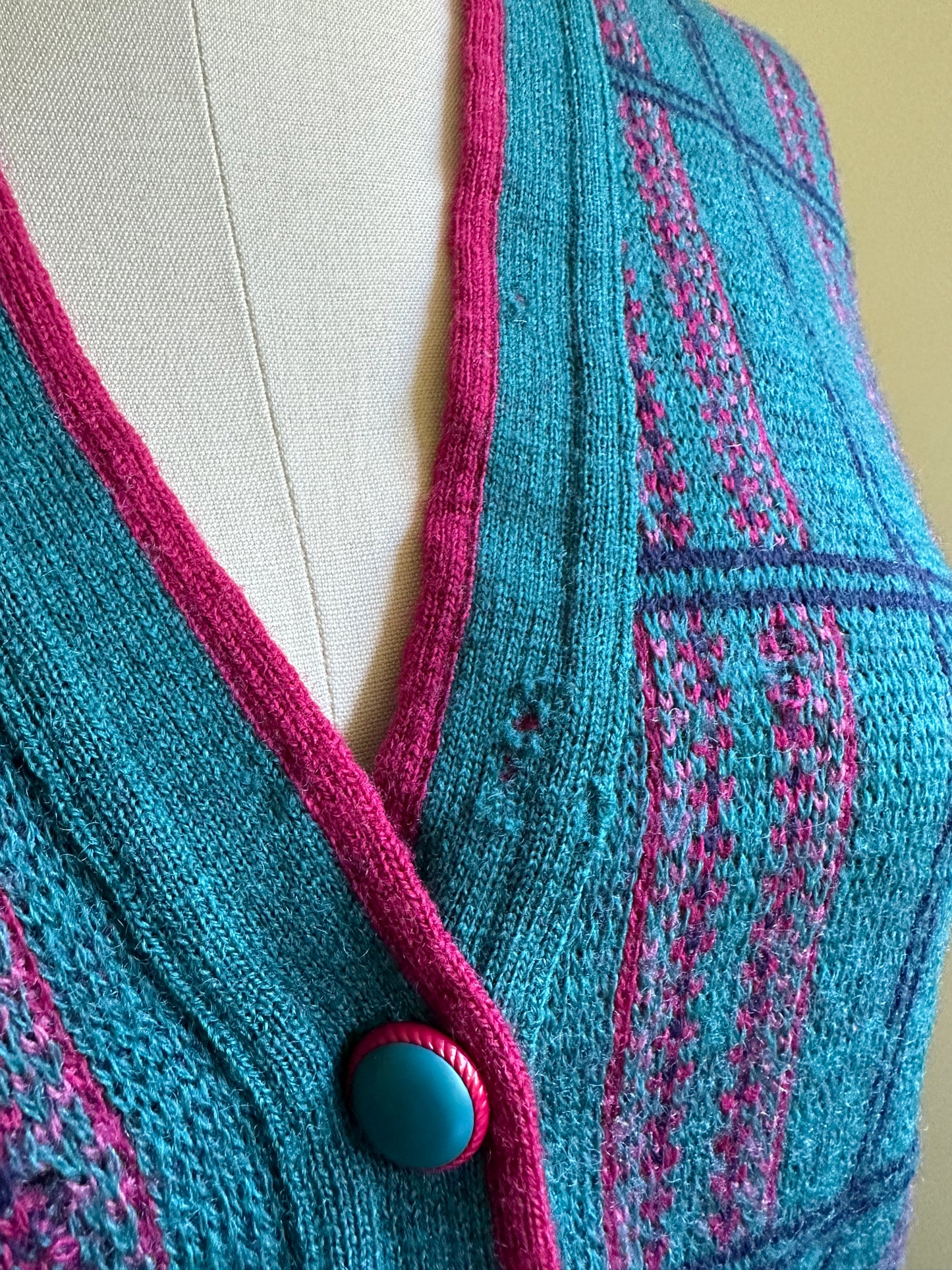 Pendleton Wool Teal-Green & Maroon Plaid Cardigan
