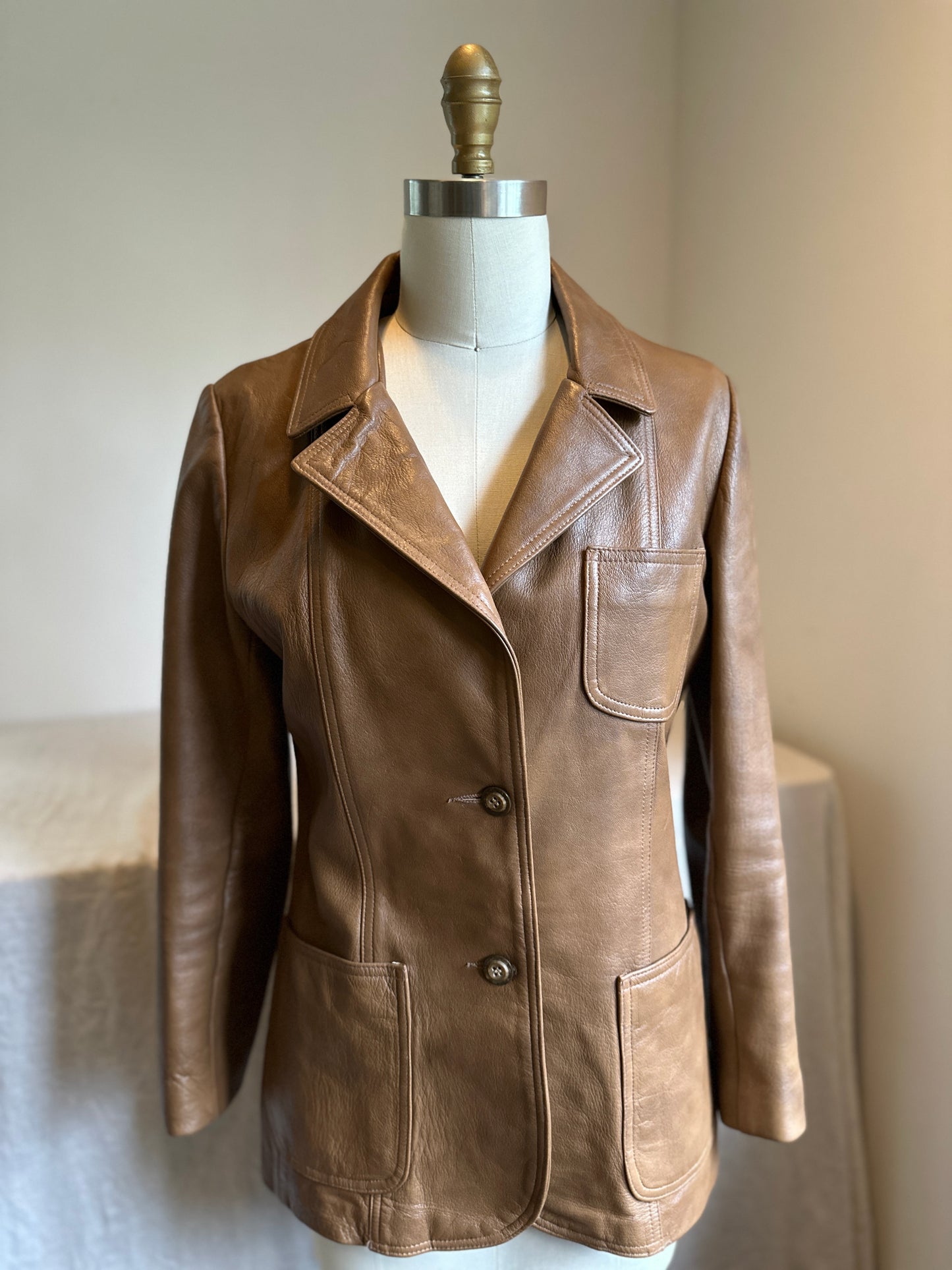 Leathers By New England Tan Button Up Jacket