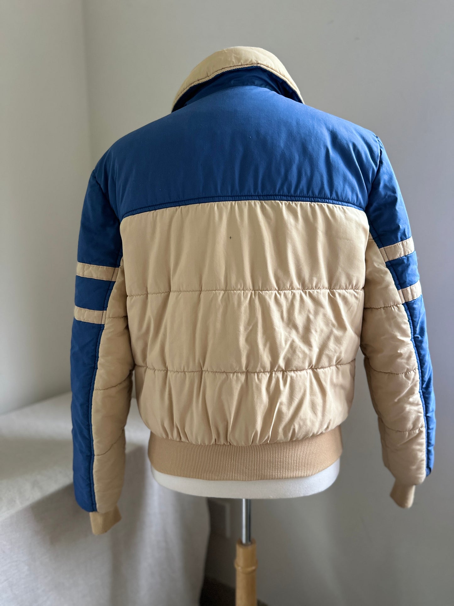 Black Bear Beige and Blue Zip Up Puffy Jacket